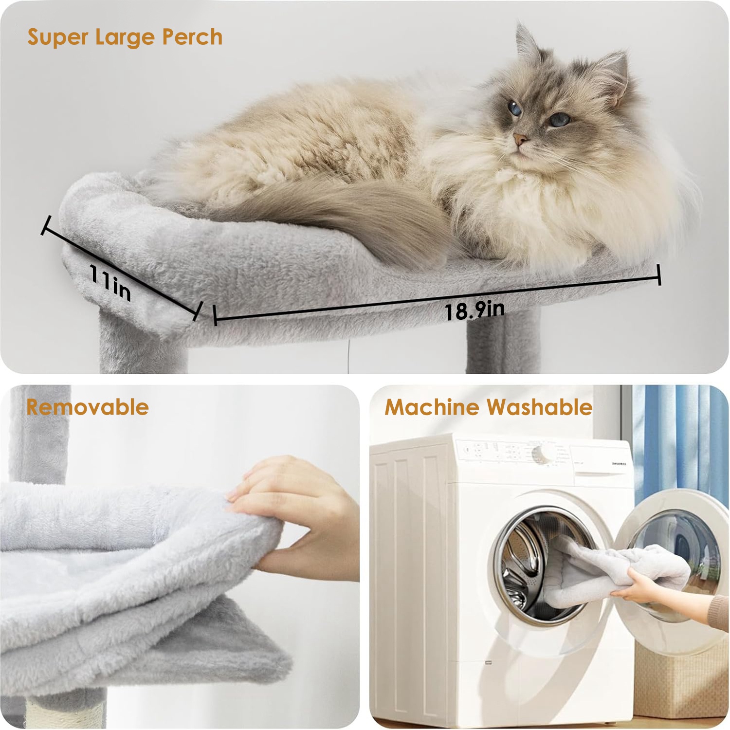 68in Multi-Level Cat Tree Tower with Hammocks, Cat Condo, Hanging Basket, Removable Cushions & Sisal Scratching Posts, Plush Cat Activity Center for I - Image 5