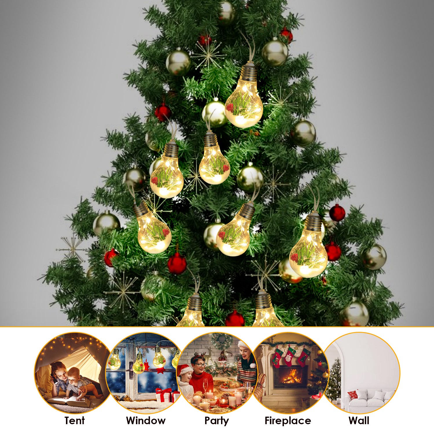 13.78FT Christmas Snow Globe String Light Battery Powered 10 LED Bulbs Indoor Christmas Lights with Pine Needles Snowflakes Berries - Image 9