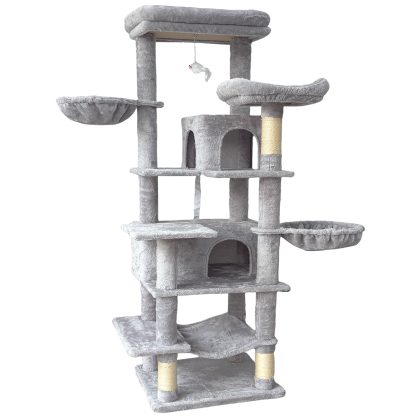 68in Multi-Level Cat Tree Tower with Hammocks, Cat Condo, Hanging Basket, Removable Cushions & Sisal Scratching Posts, Plush Cat Activity Center for I