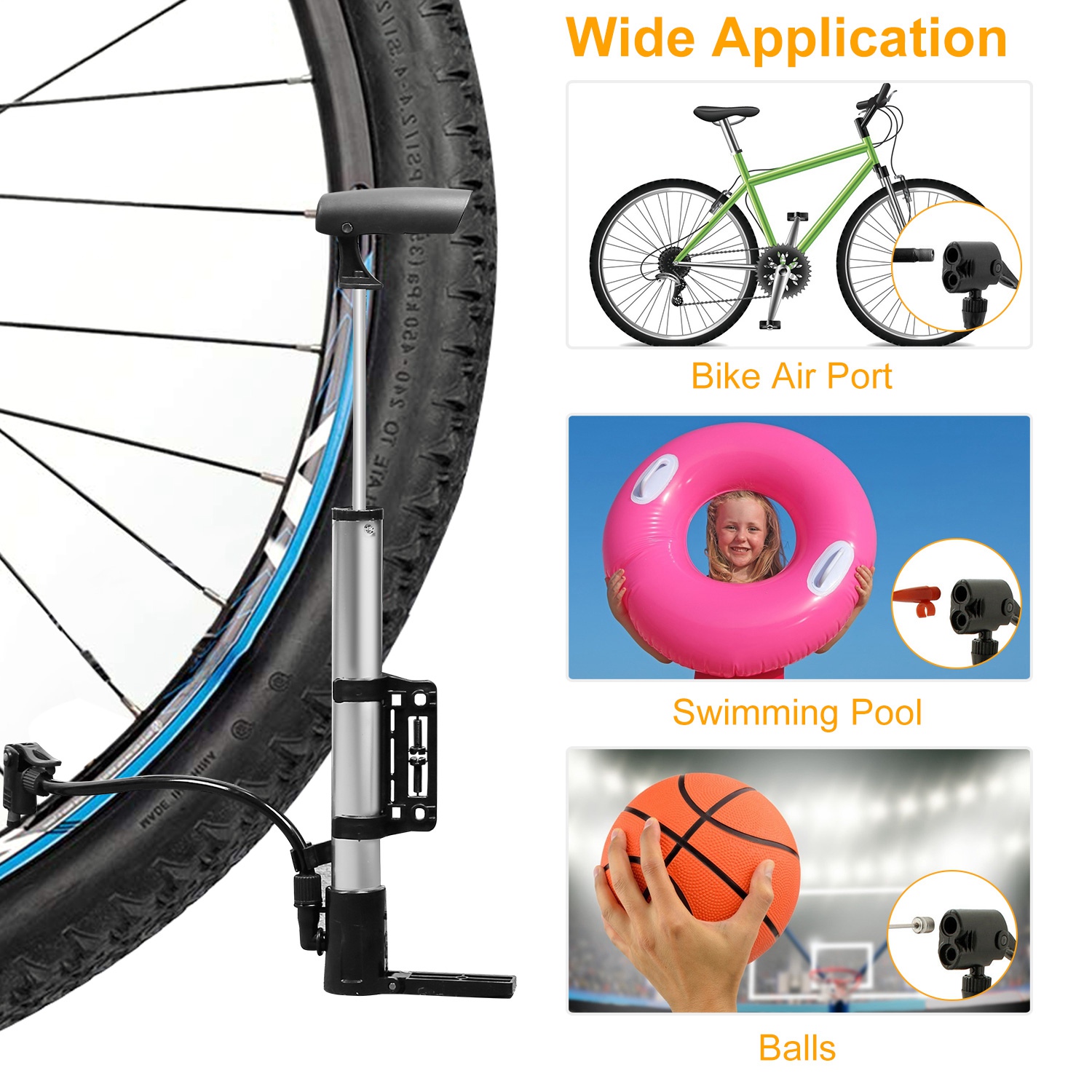Mini Bike Pump Portable Bicycle Tire Inflator Ball Air Pump w/ Mount Frame For Mountain Road Bike - Image 6