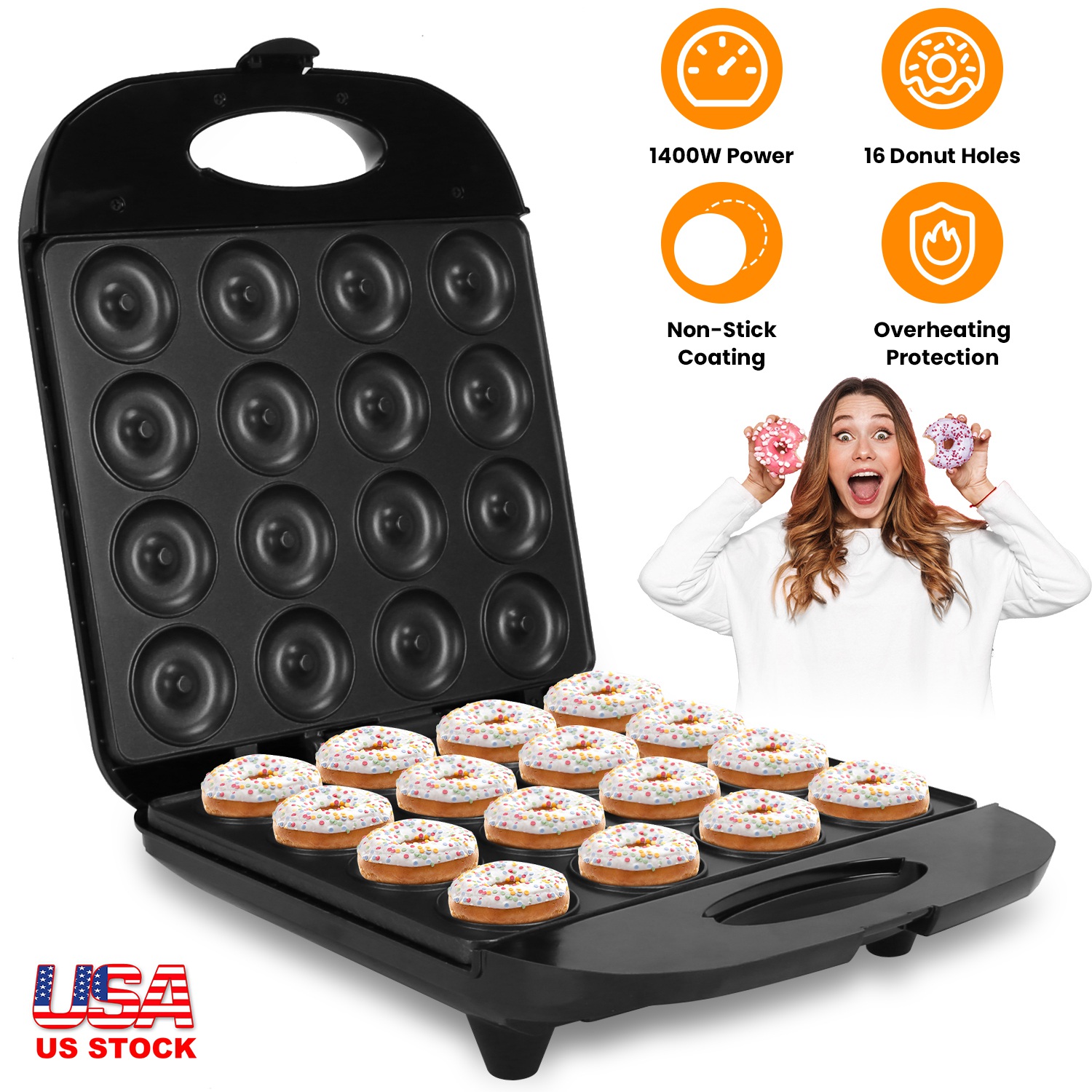 Mini Donut Maker Machine For Kids Snack Breakfast Desserts With 16 Doughnuts Holes Non Stick Coating Double-Side Heating Plates Overheating Protection - Image 4