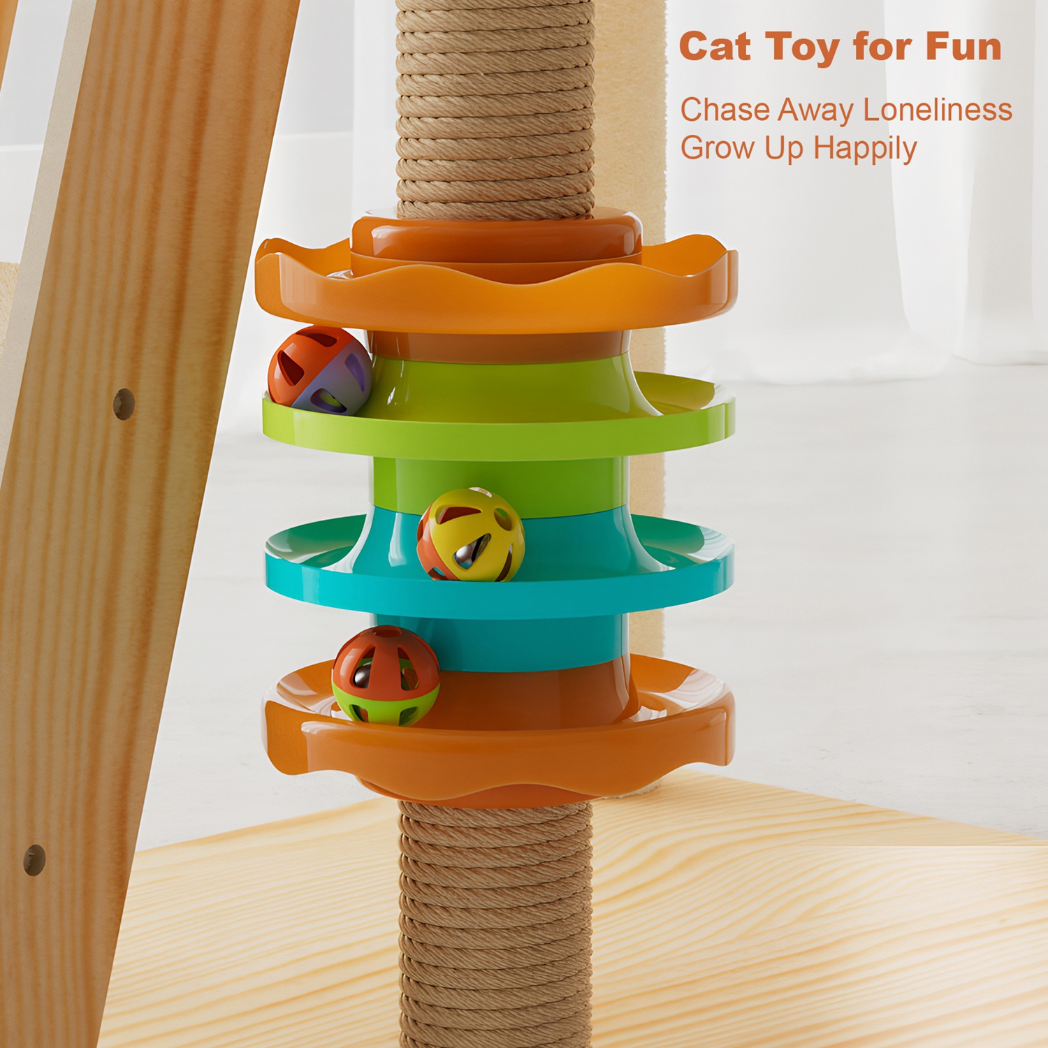 59" Modern Cat Tower for Indoor Cats Wooden Cat Tree with Dual Acrylic Capsules Cat Condo Sisal Scratching Posts Top Perch & Auxiliary Stairs Multi-Le - Image 6