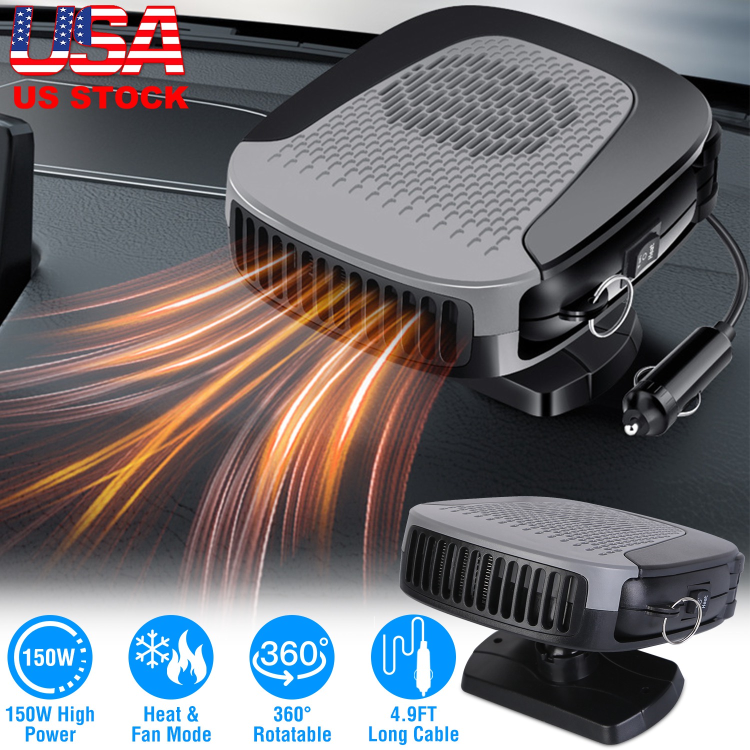 12V 150W Portable Car Auto Heater Heating Fan 2 in 1 Defroster Demister Windshield Heater Automotive Cooling Fan - Image 5