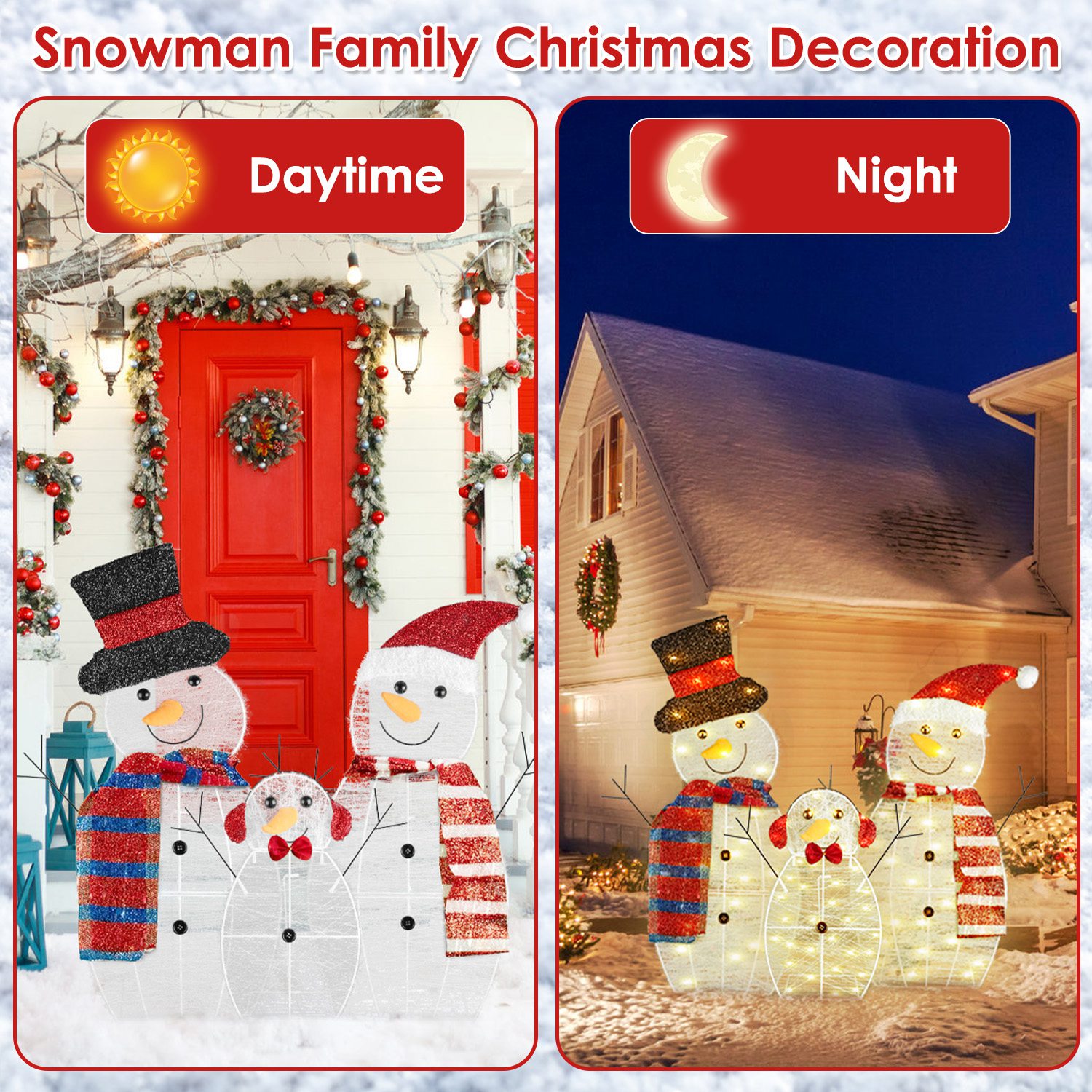 3Pcs 2D Christmas Snowman Yard Decoration Snowman Family Outdoor Decoration With 90Pcs LED Warm Yellow Lights 8 Lighting Modes IP44 Waterproof For Chr - Image 8