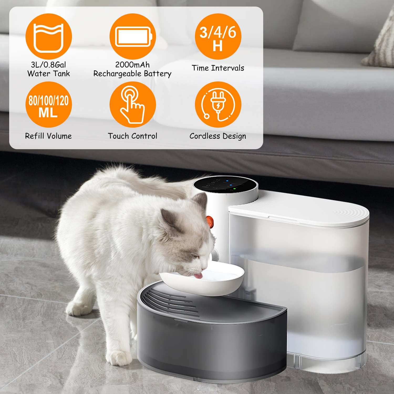Smart Pet Water Fountain Automatic Cat Water Dispenser 3L/101OZ Cordless Rechargeable Dog Water Fountain Self-Refill with 3 Adjustable Volume 3 Time I - Image 6