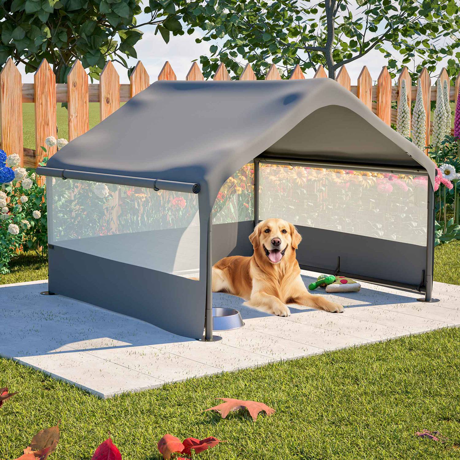 4'x4'x3' Extra Large Outdoor Dog House Tent Breathable Outdoor Enclosure with 3-Sided Roll-Up Mesh Windows Ground Stakes Storage Bag for Dogs, Cats - Image 5
