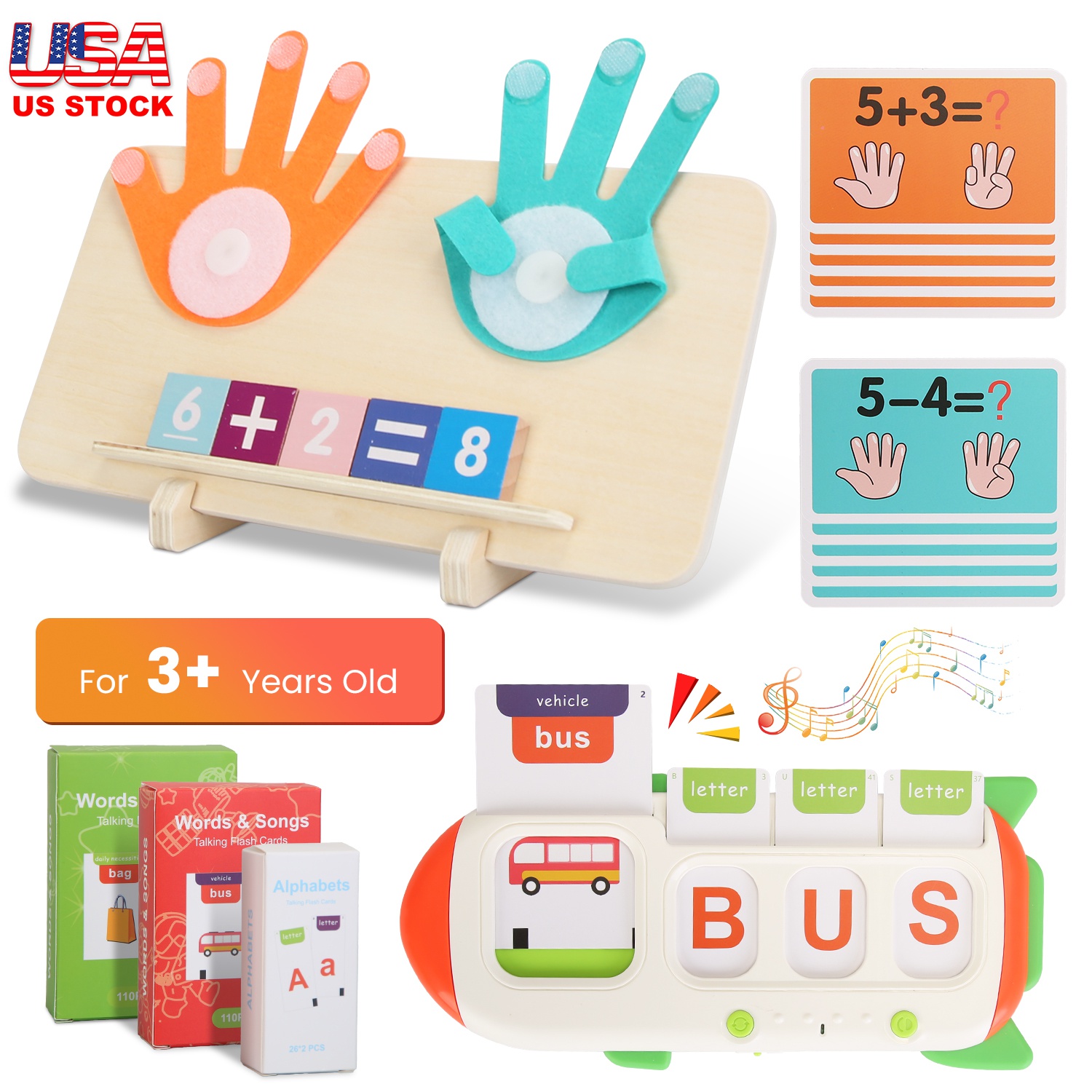 Talking Flash Cards and Finger Counting Math Board Interactive Learning Toys for Kids Aged 3+ Number Alphabet Words Song Learning - Image 7