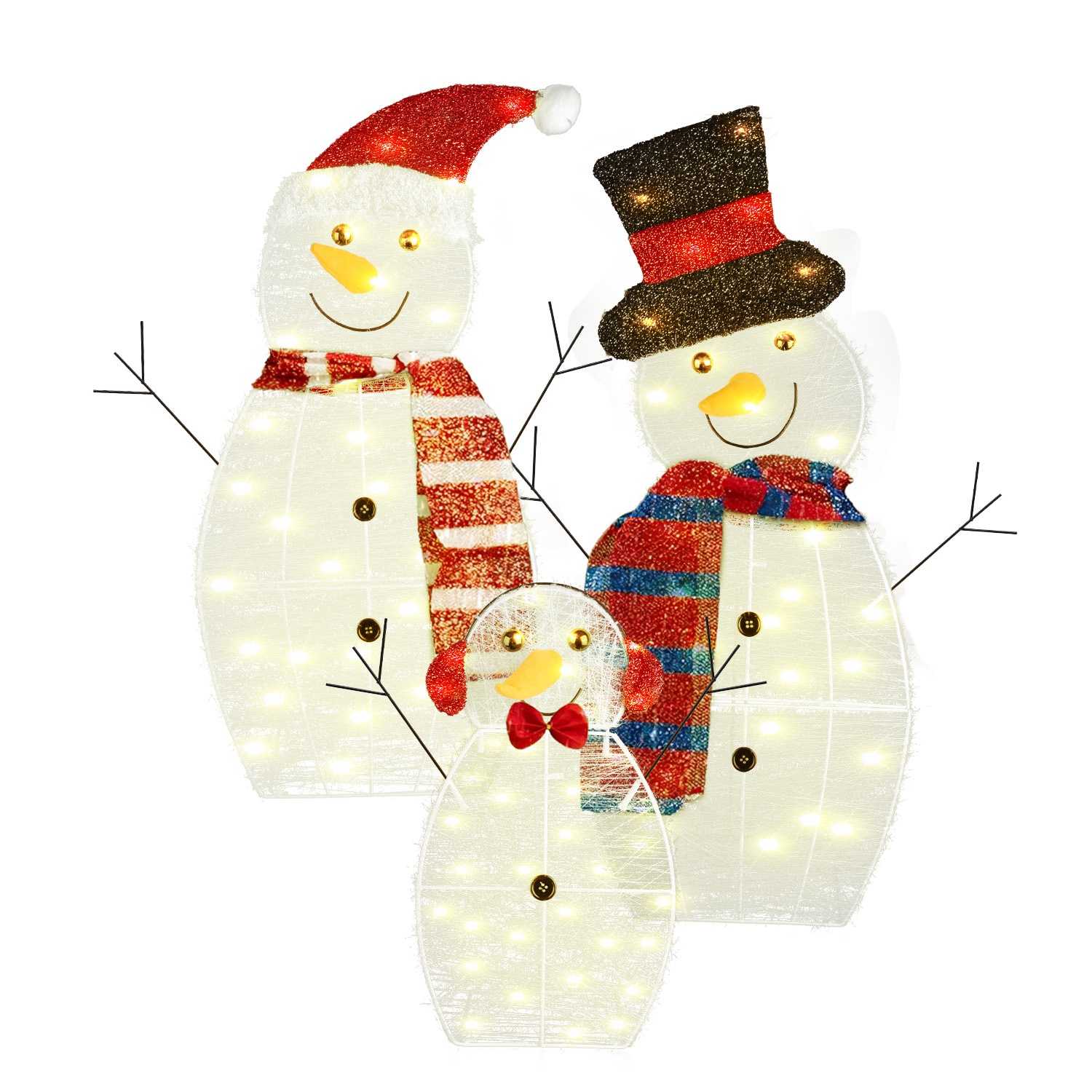 3Pcs 2D Christmas Snowman Yard Decoration Snowman Family Outdoor Decoration With 90Pcs LED Warm Yellow Lights 8 Lighting Modes IP44 Waterproof For Chr - Image 2