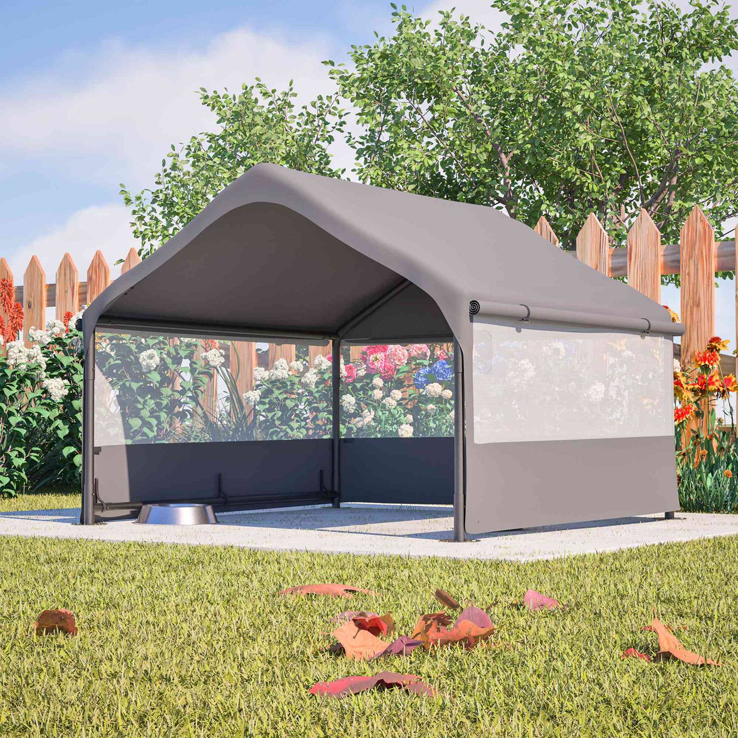 4'x4'x3' Extra Large Outdoor Dog House Tent Breathable Outdoor Enclosure with 3-Sided Roll-Up Mesh Windows Ground Stakes Storage Bag for Dogs, Cats - Image 10