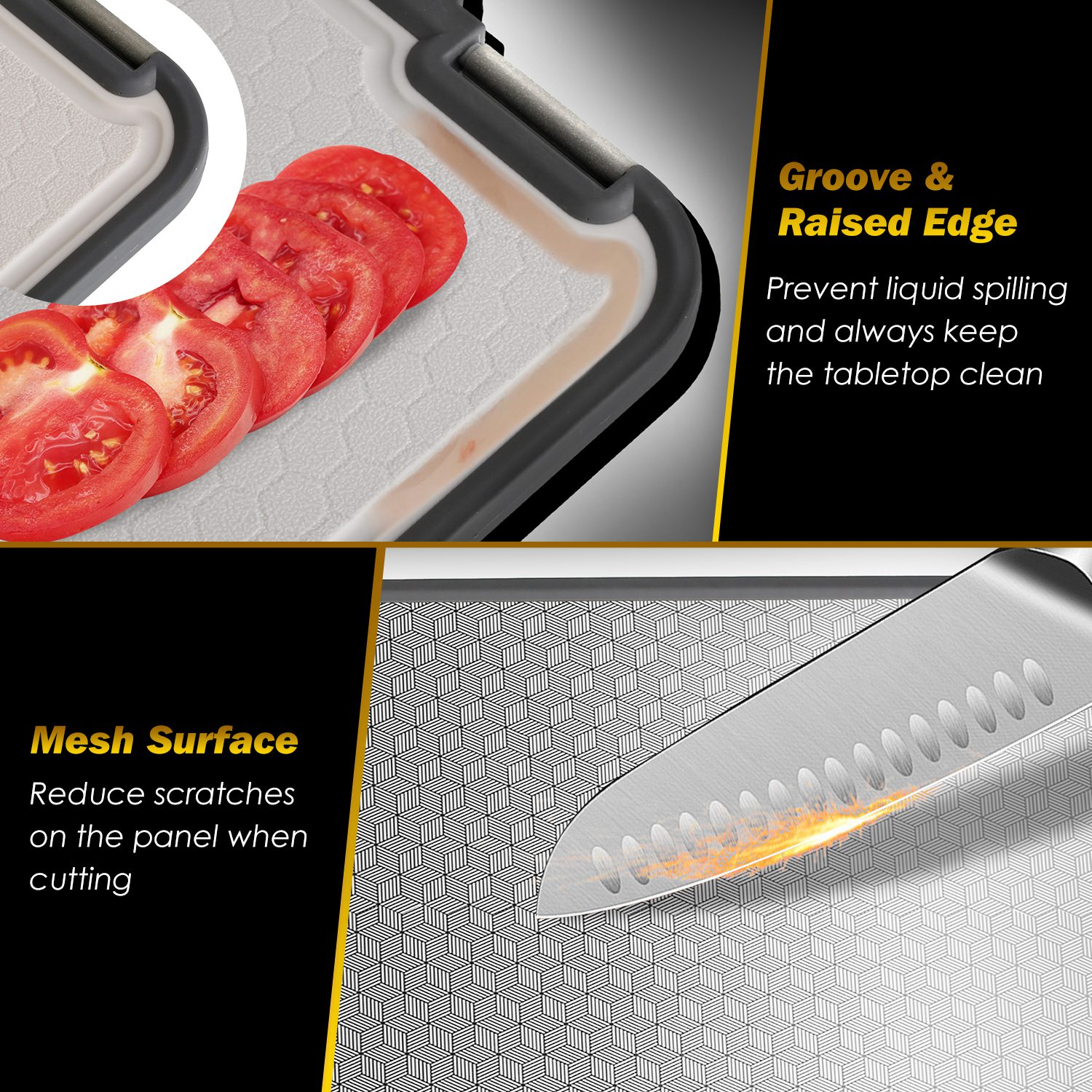 2Pcs Double Sided Cutting Board Stainless Steel PP Chopping Board Lightweight Kitchen Cutting Board Mesh Design with Grinding Zone Knife Sharpener Han - Image 9