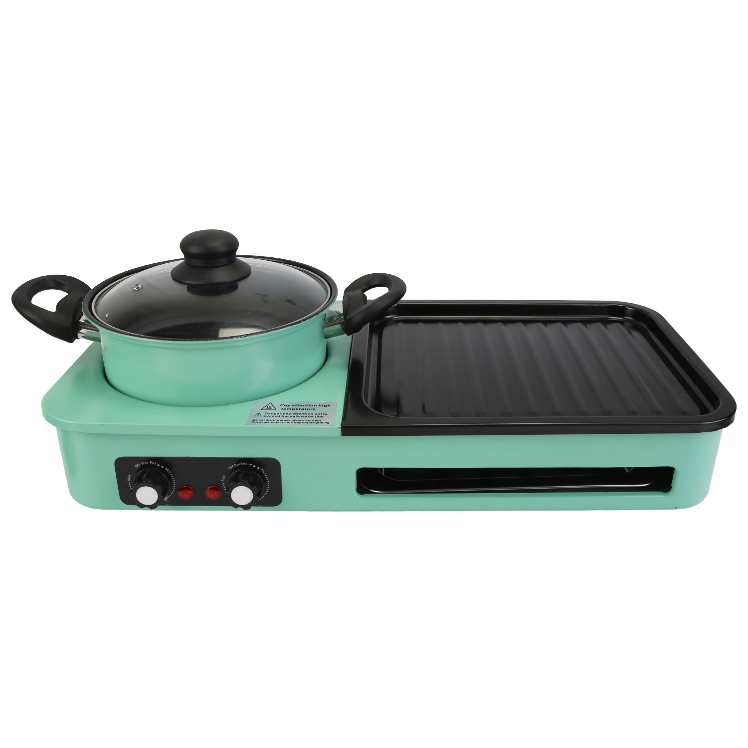3 in 1 Electric Hot Pot with Grill 1600W Smokeless Non-Stick Korean BBQ Grill Shabu Shabu Hot Pot Combo with Independent Temperature Control for 3-5 P - Image 2