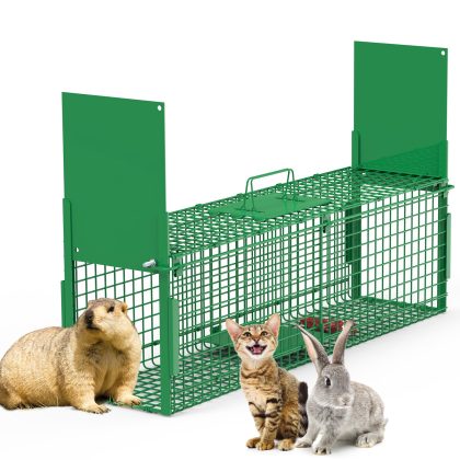 32in 2 Door Live Animal Cage Trap For Animals Under 12LBS Easy To Setup Humane Galvanized Iron Trap Cage For Rabbits Groundhogs Skunk Opossums Nutria
