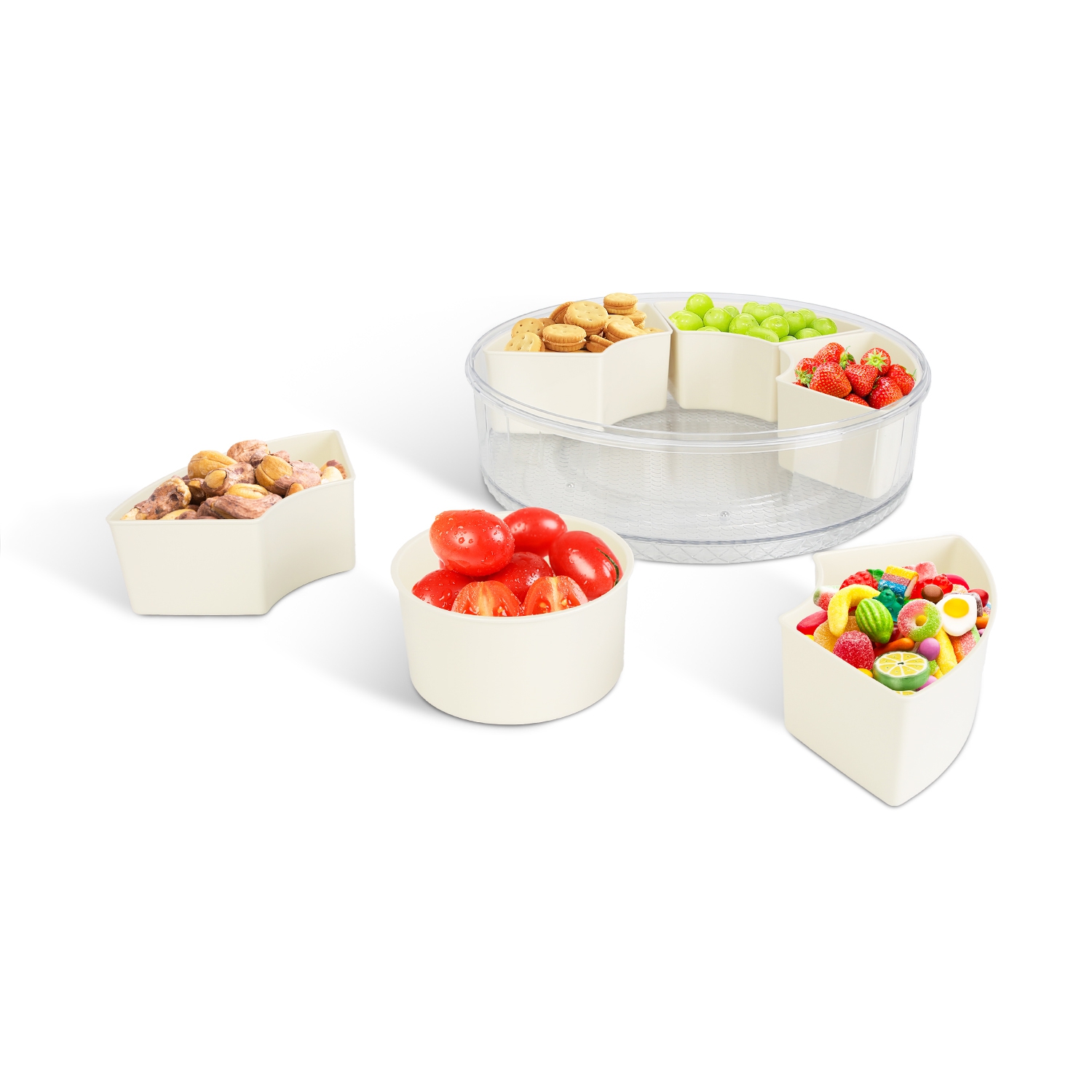 2Pcs Divided Serving Tray with Lid and Handle 360° Rotatable Snack Box Container with 6 Dividers Clear Portable Snack Platters for Fruit Candy Nut Sna - Image 5