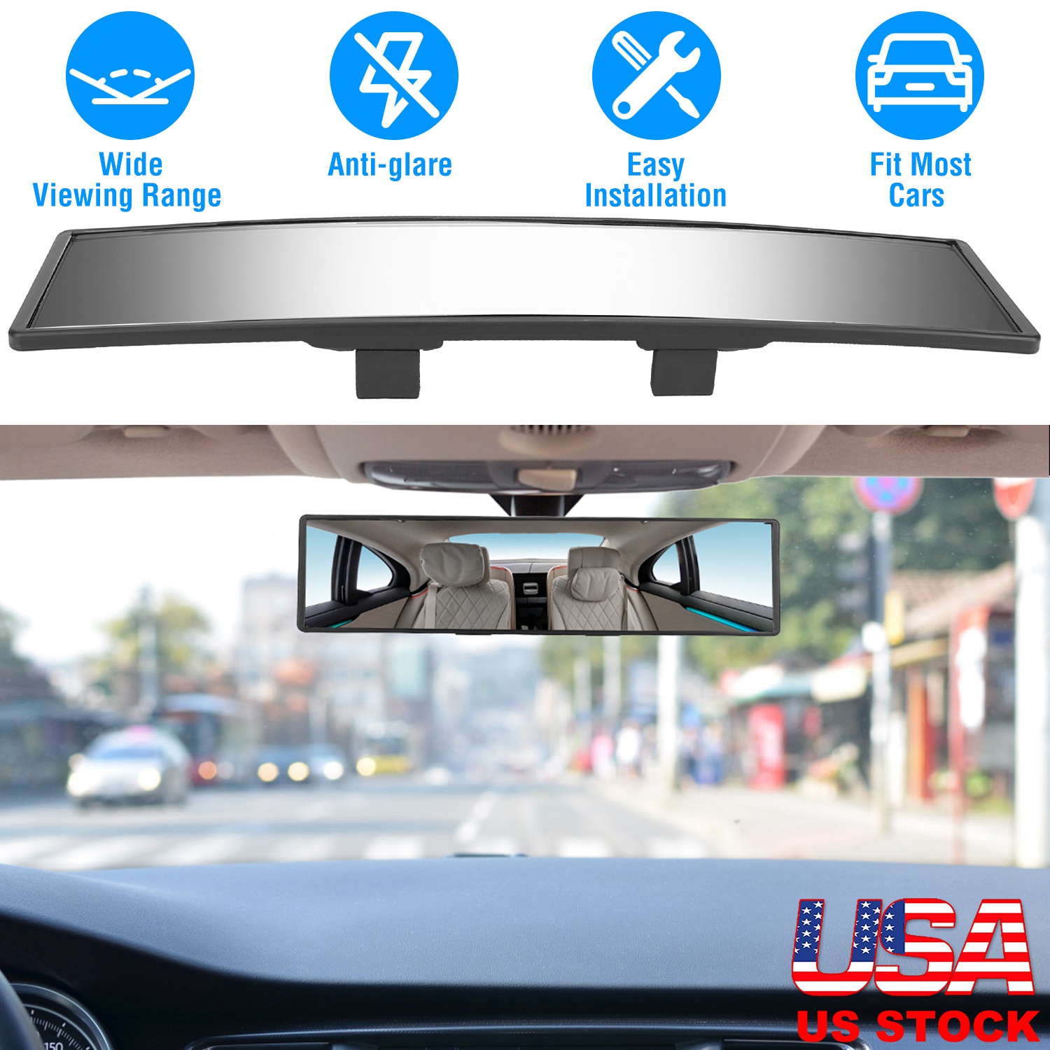 Car Rearview Mirror 11.4in Interior Clip-on Curve Convex Panoramic Anti-glare Rear View Mirrors with Wide Viewing Range for Cars SUVs Trucks Vehicles - Image 3