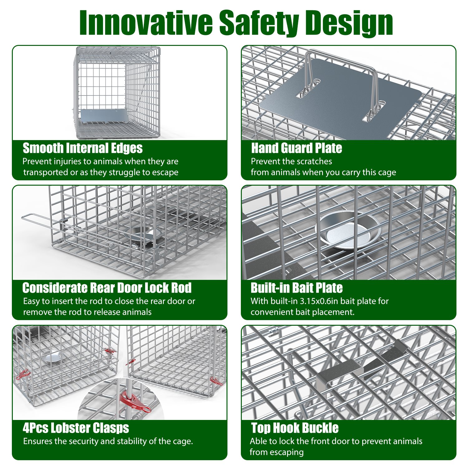 Live Animal Trap Cage 27x7.5x8in Folding Catch and Release Steel Humane Cat Trap for Racoons Stray Cats Rabbits Beavers Hedgehogs Chipmunk Small Anima - Image 10