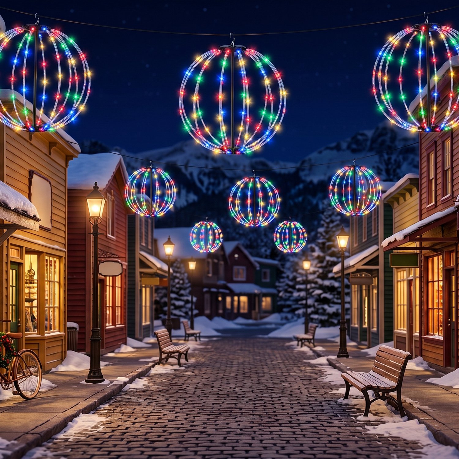 2 Pack Battery Operated Christmas Hanging Ball Lights RGB LED Christmas Sphere Lights 12in & 16in Size with Remote Control 8 Modes Timer for Outdoor G - Image 6