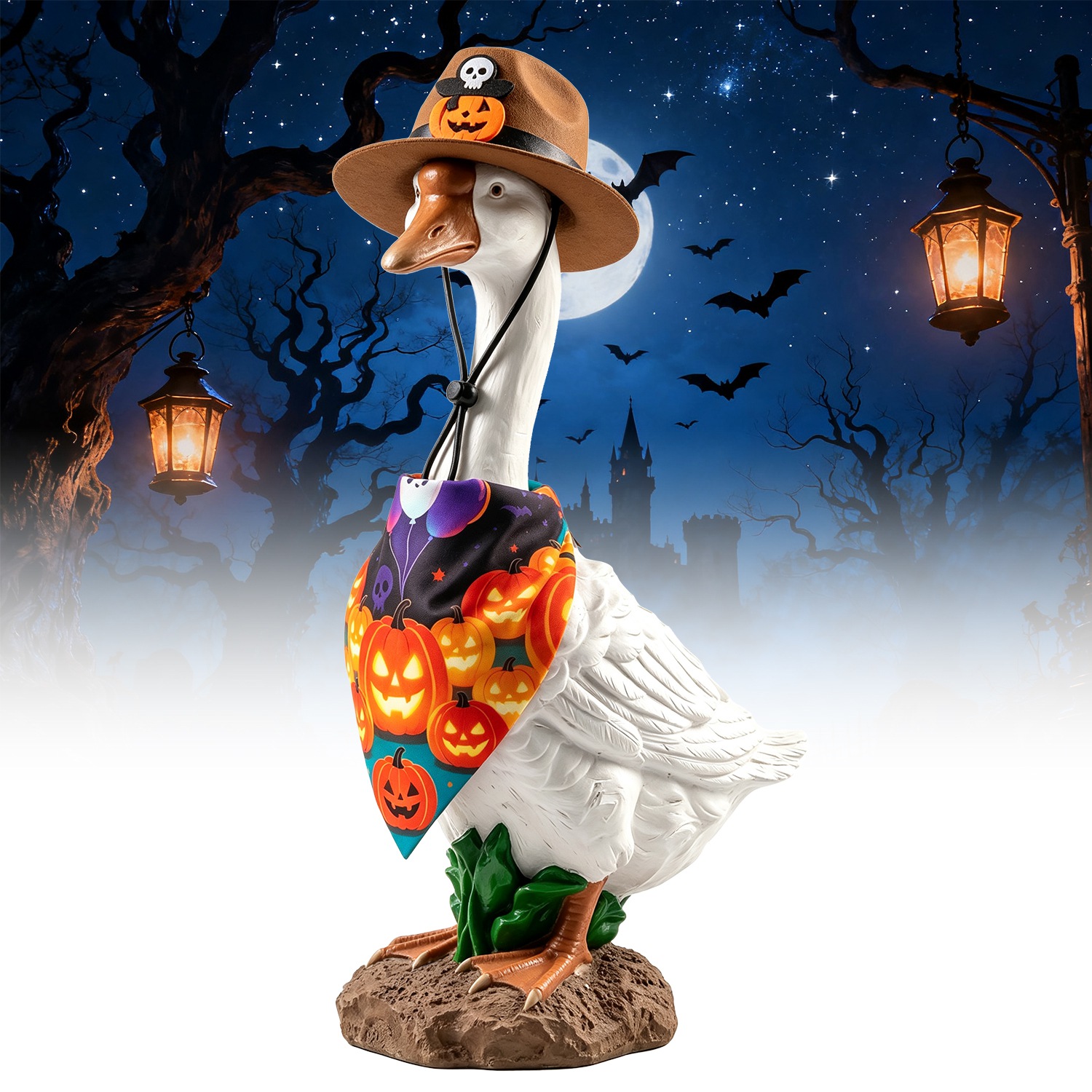 Porch Goose Halloween Costume for 23" Goose Statue Pumpkin Bandana & Cowboy Hat Halloween Yard Decor - Image 5