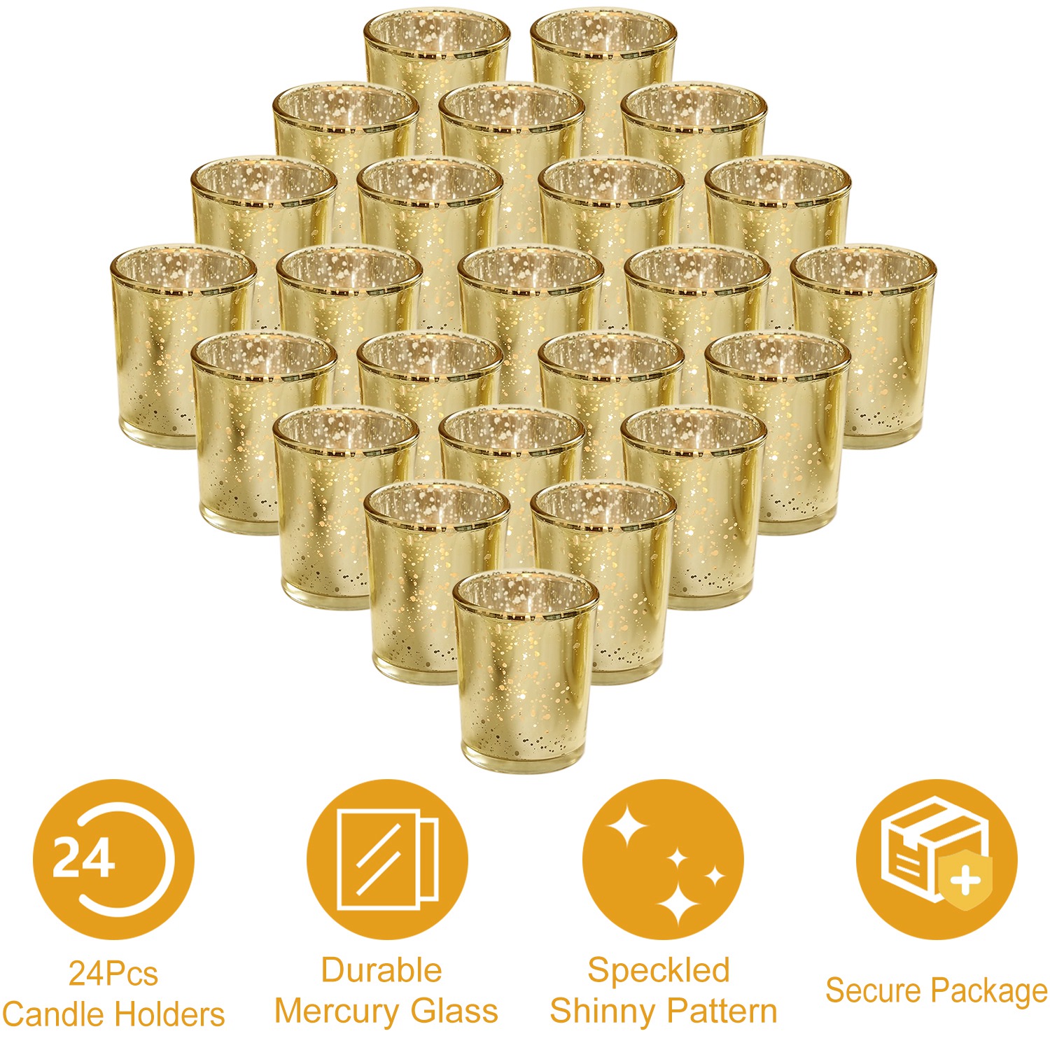 24Pcs Gold Votive Tealights Candle Holders Mercury Glass Shinny Candle Holders For Wedding Birthday Party Home Decoration Table Centerpiece - Image 3