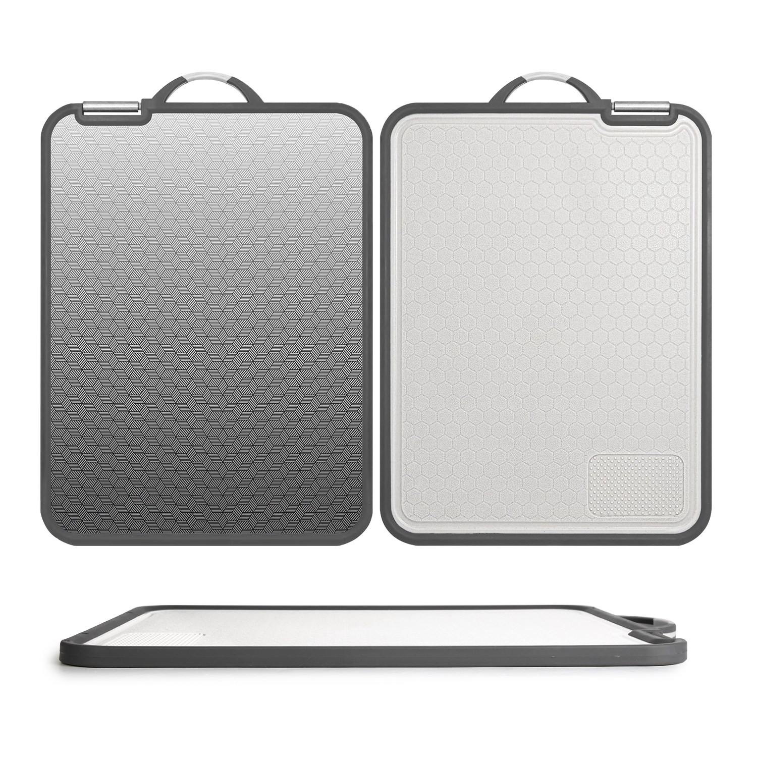 2Pcs Double Sided Cutting Board Stainless Steel PP Chopping Board Lightweight Kitchen Cutting Board Mesh Design with Grinding Zone Knife Sharpener Han - Image 2