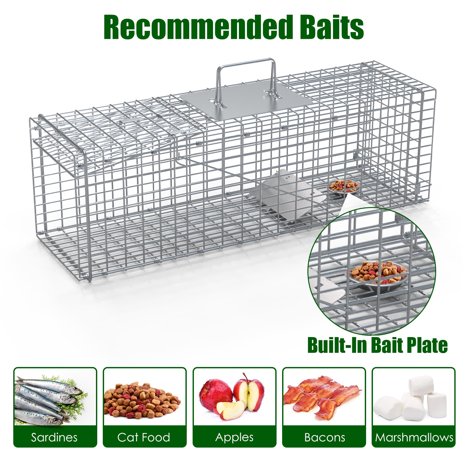Live Animal Trap Cage 27x7.5x8in Folding Catch and Release Steel Humane Cat Trap for Racoons Stray Cats Rabbits Beavers Hedgehogs Chipmunk Small Anima - Image 9