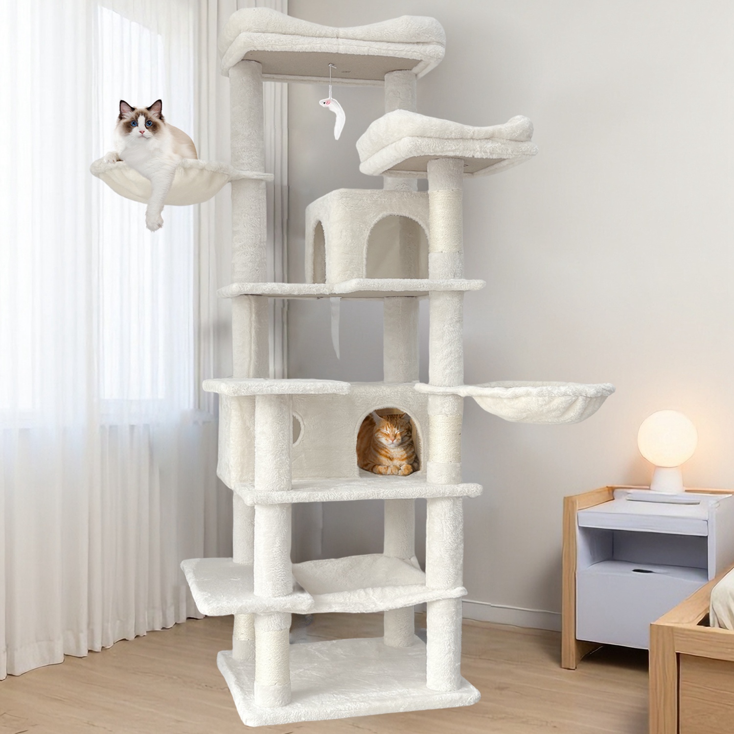 68in Multi-Level Cat Tree Tower with Hammocks, Cat Condo, Hanging Basket, Removable Cushions & Sisal Scratching Posts, Plush Cat Activity Center for I - Image 3
