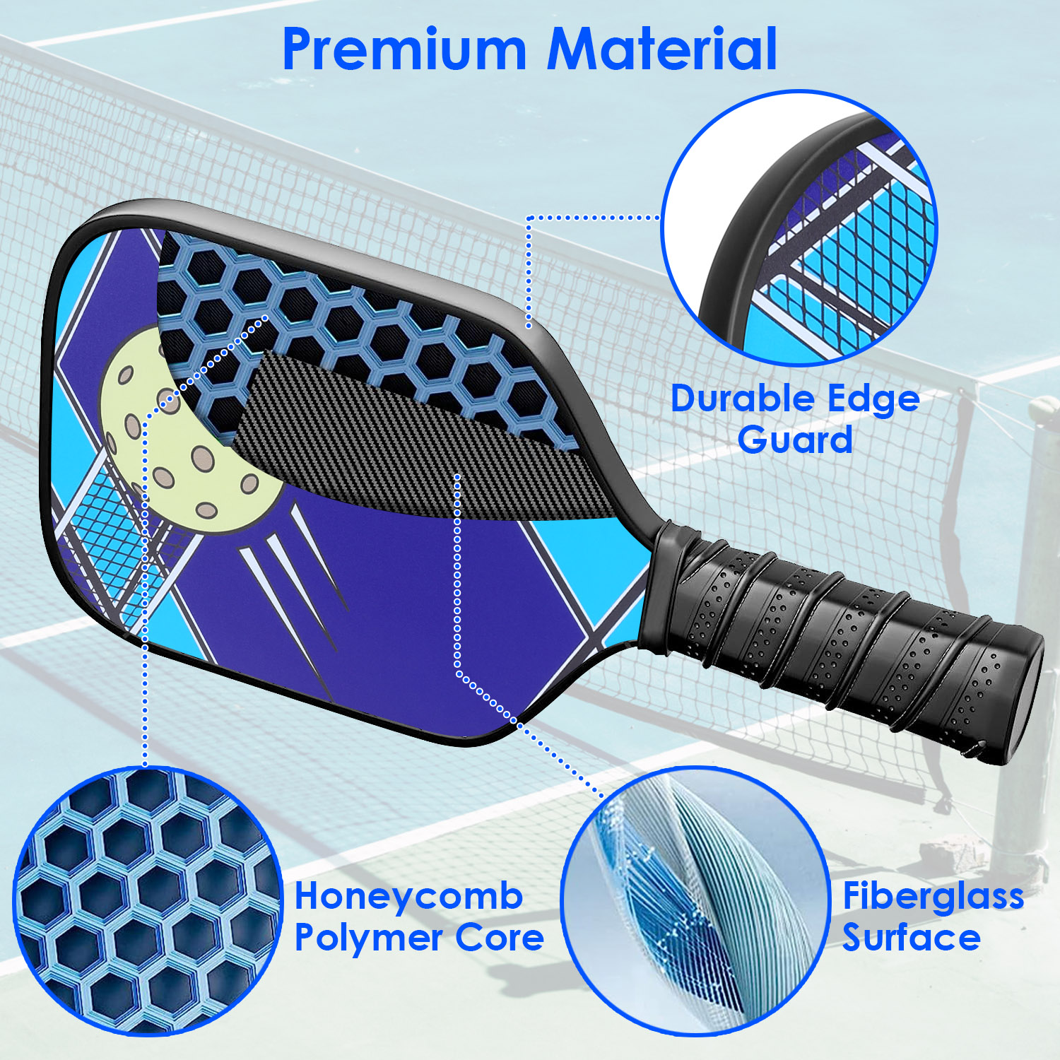 Pickleball Set 2 Fiberglass Paddles 4 Outdoor Indoor Balls Portable Carry Bag 2 Cooling Towel Lightweight Ergonomic Grip for Beginners Pros - Image 7