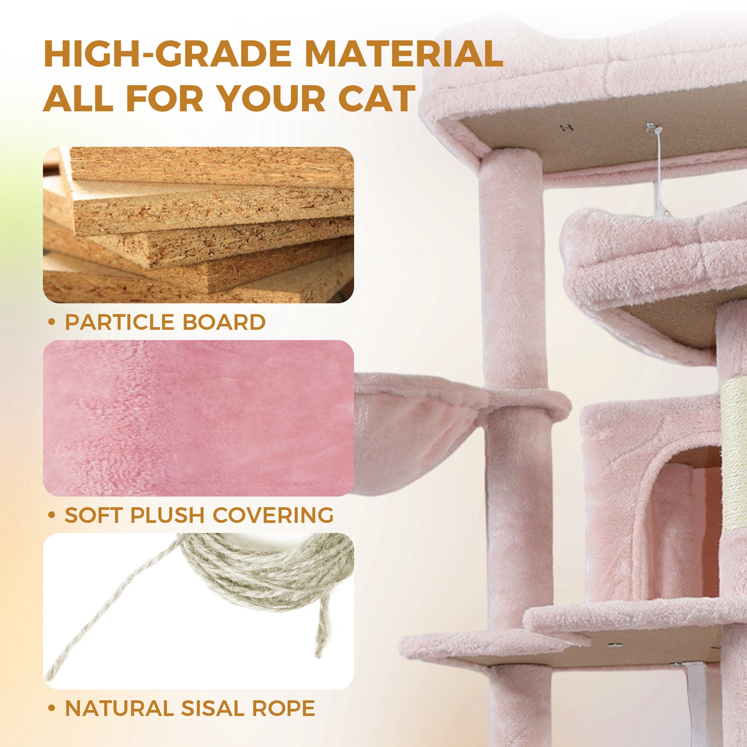68in Multi-Level Cat Tree Tower with Hammocks, Cat Condo, Hanging Basket, Removable Cushions & Sisal Scratching Posts, Plush Cat Activity Center for I - Image 6