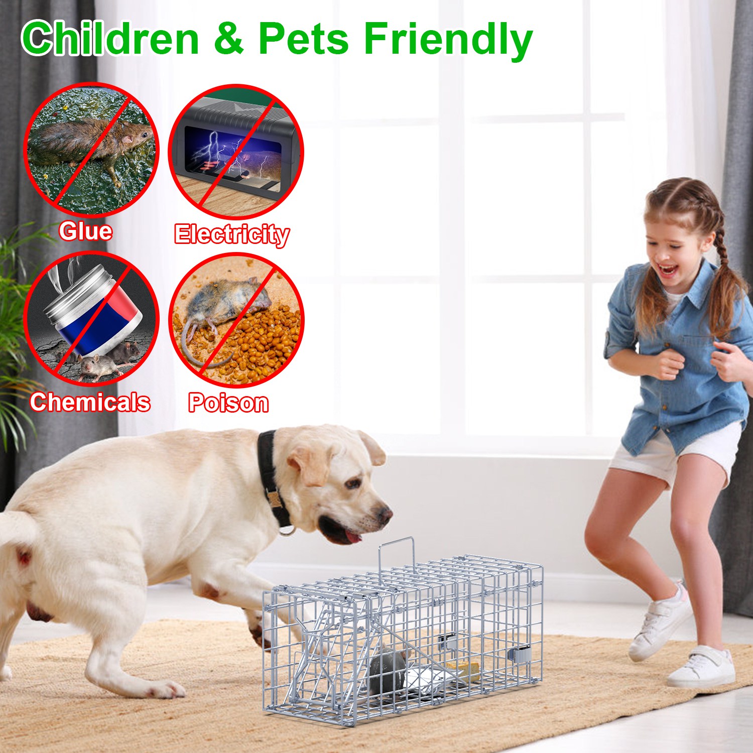 2Pcs Foldable Rat Trap Cage Humane Live Rodent Trap Cage Galvanized Iron Mice Mouse Control Bait Catch with Detachable L Shaped Rod For Kitchen Garden - Image 6