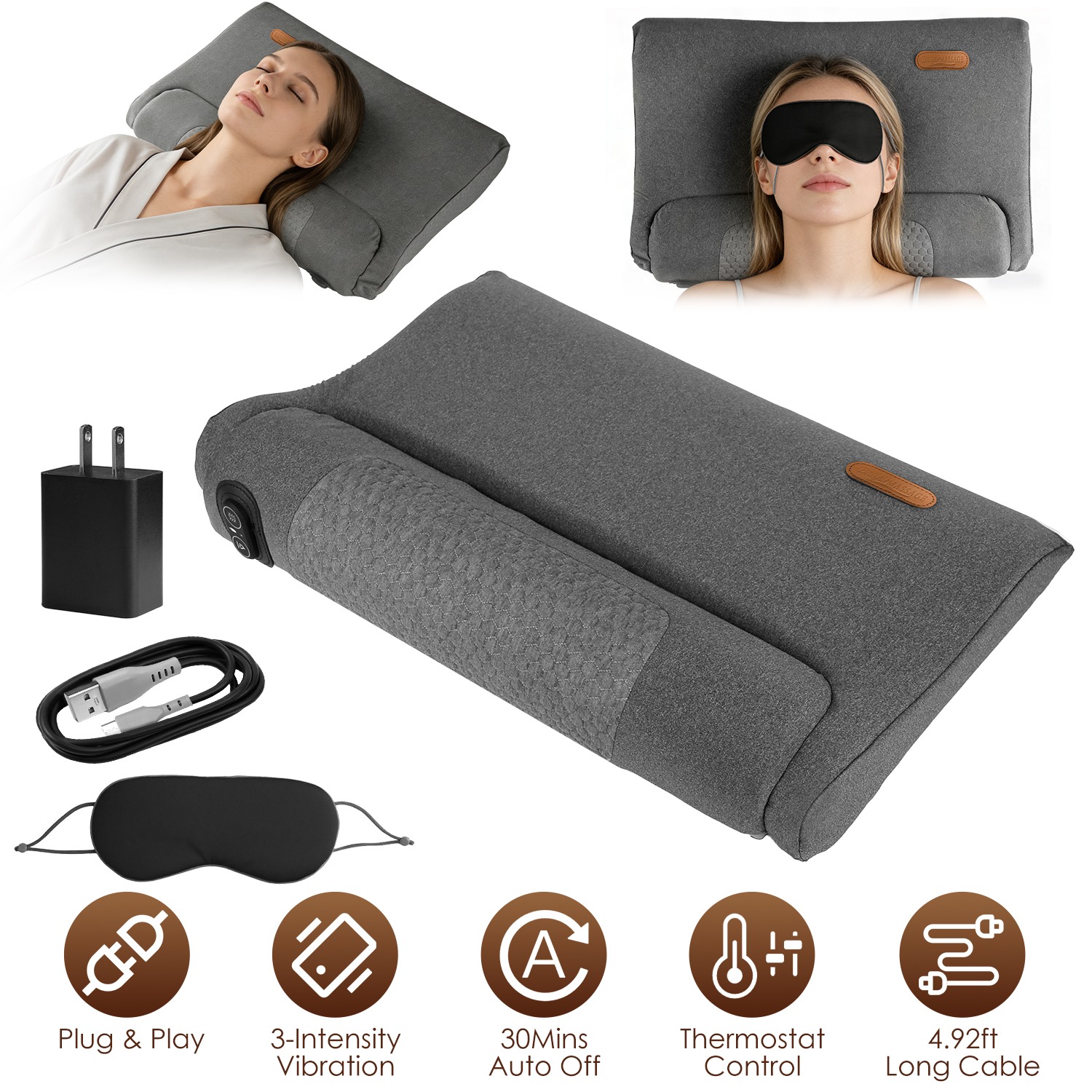 Neck Massager Pillow Ergonomic Massager Memory Foam Pillow with 3-Level Heating 3-Intensity Vibration 30Min Timer for Neck Back Shoulder Pain Relief - Image 2