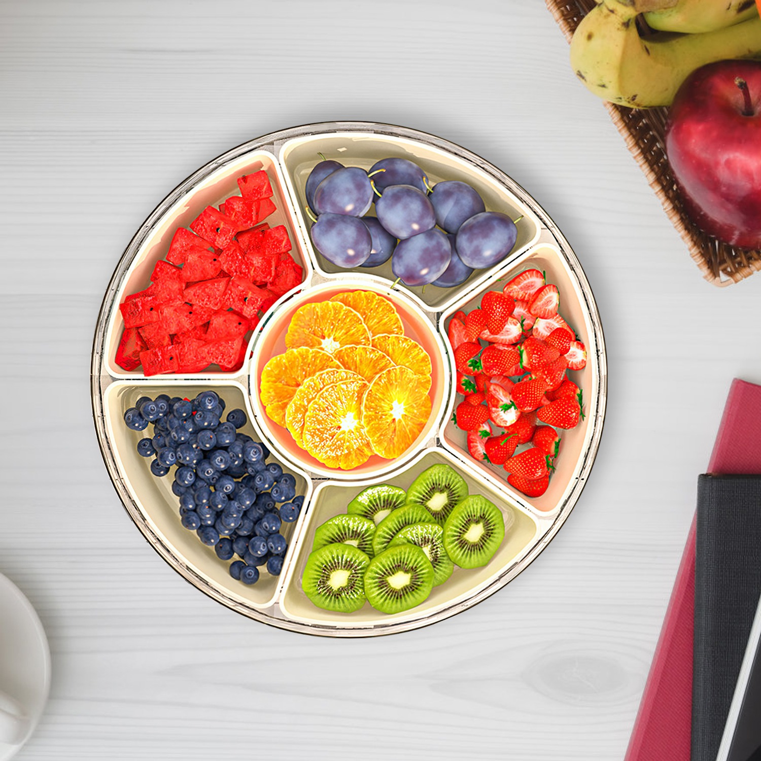 2Pcs Divided Serving Tray with Lid and Handle 360° Rotatable Snack Box Container with 6 Dividers Clear Portable Snack Platters for Fruit Candy Nut Sna - Image 4
