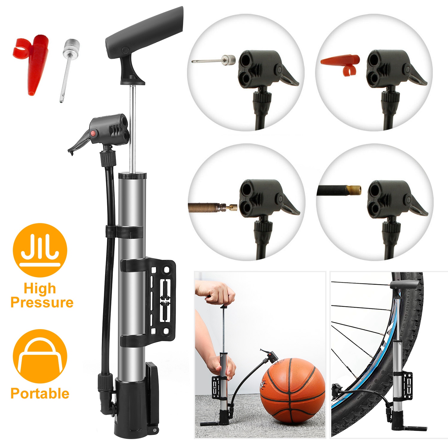 Mini Bike Pump Portable Bicycle Tire Inflator Ball Air Pump w/ Mount Frame For Mountain Road Bike - Image 5