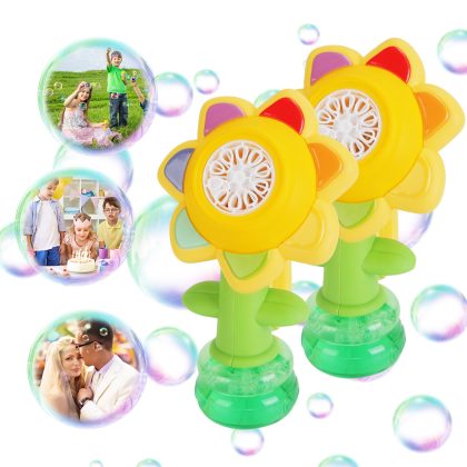 2Pcs Bubble Machines With Lights For Kids Rechargeable Dancing Sunflower Bubble Maker For 4-8Years Old Toddlers Outdoor Summer Play Toy Party Birthday