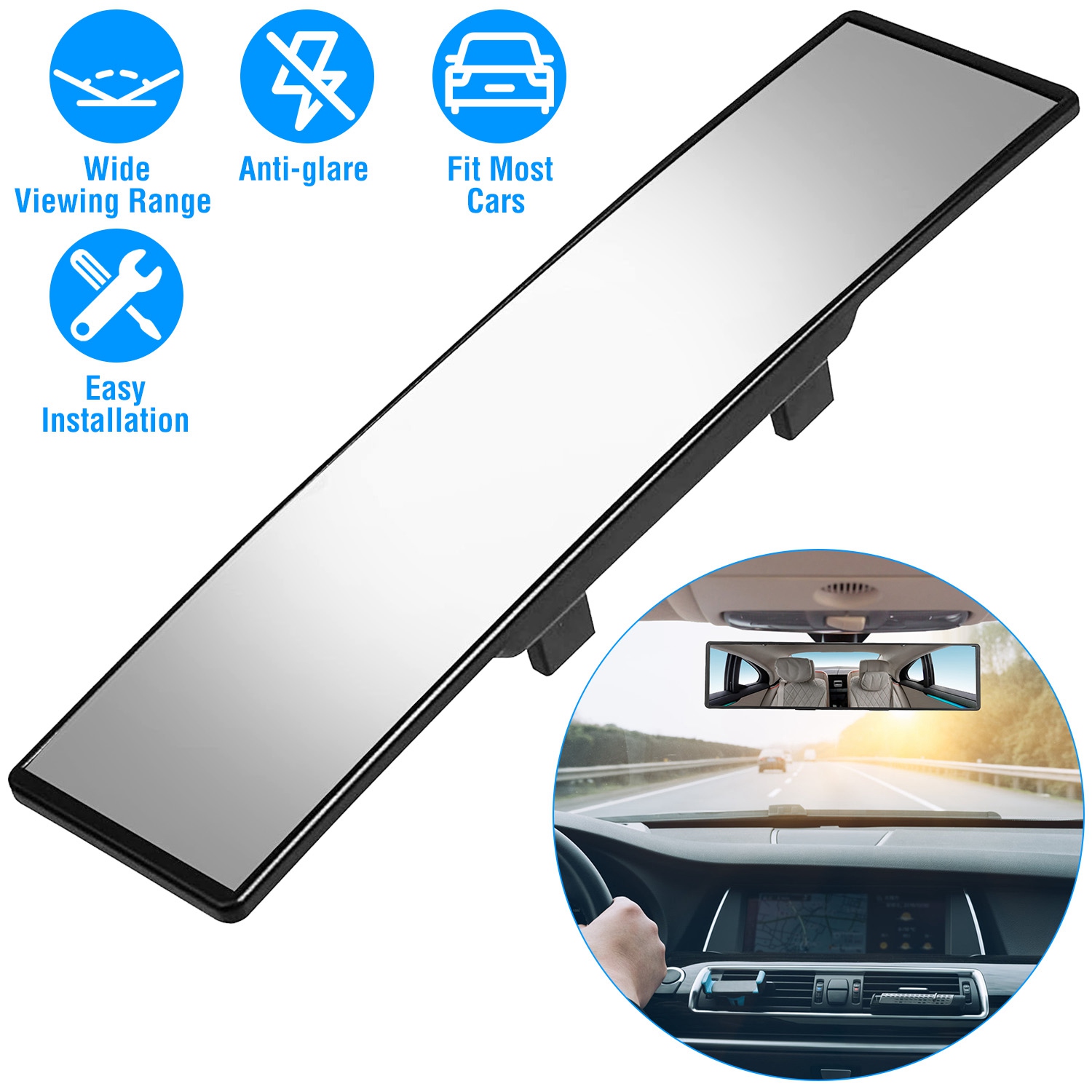 Car Rearview Mirror 11.4in Interior Clip-on Curve Convex Panoramic Anti-glare Rear View Mirrors with Wide Viewing Range for Cars SUVs Trucks Vehicles - Image 4