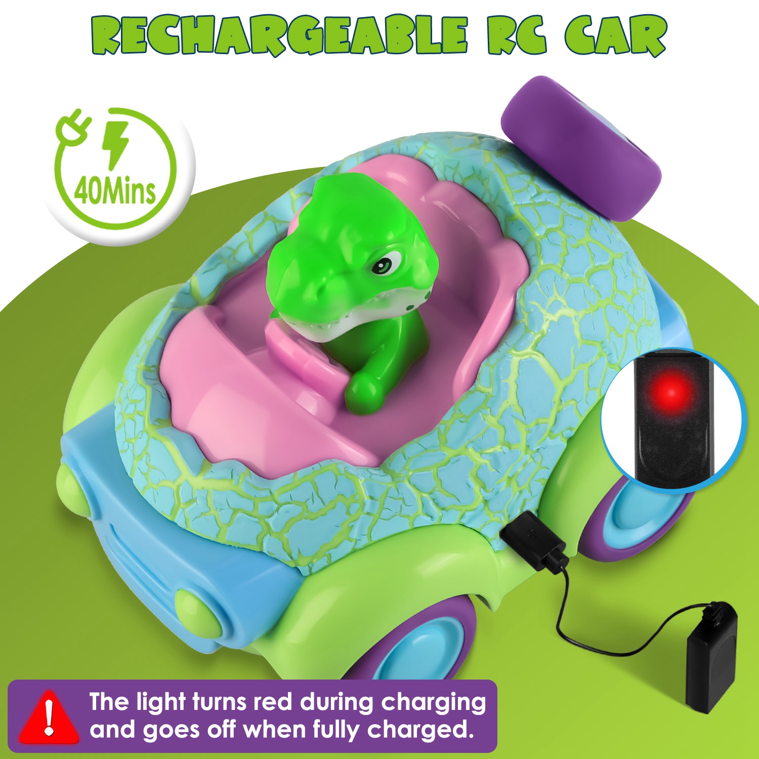 2Pack Dinosaur Remote Control Cars for Toddlers Rechargeable RC Cars with Light Music Birthday Gift For Boys Girls Aged 3 4 5 6 Years Old - Image 7