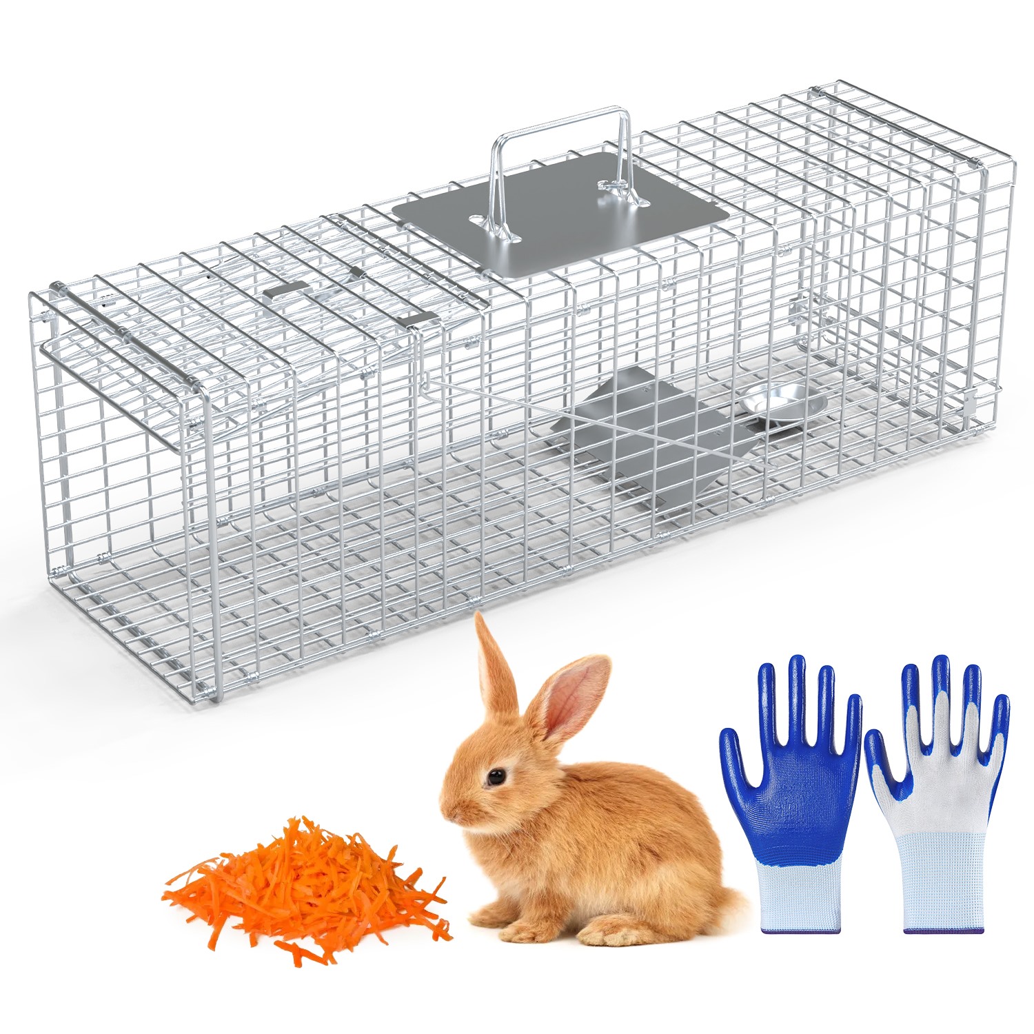 Live Animal Trap Cage 27x7.5x8in Folding Catch and Release Steel Humane Cat Trap for Racoons Stray Cats Rabbits Beavers Hedgehogs Chipmunk Small Anima