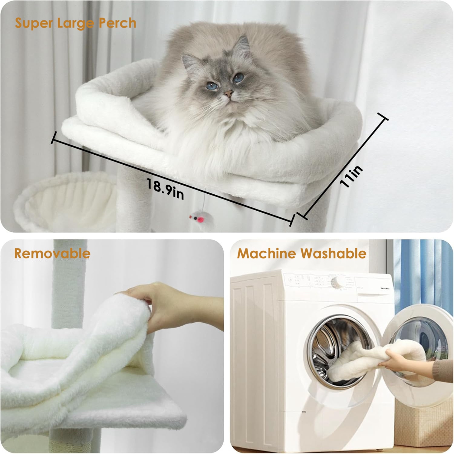 68in Multi-Level Cat Tree Tower with Hammocks, Cat Condo, Hanging Basket, Removable Cushions & Sisal Scratching Posts, Plush Cat Activity Center for I - Image 6