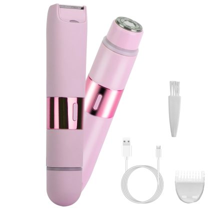 2 In 1 Bikini Trimmer for Women Dual Head Cordless Body Shaver IPX5 Waterproof Rechargeable Pubic Hair Razor Wet And Dry Use for Bikini Underarm Leg A