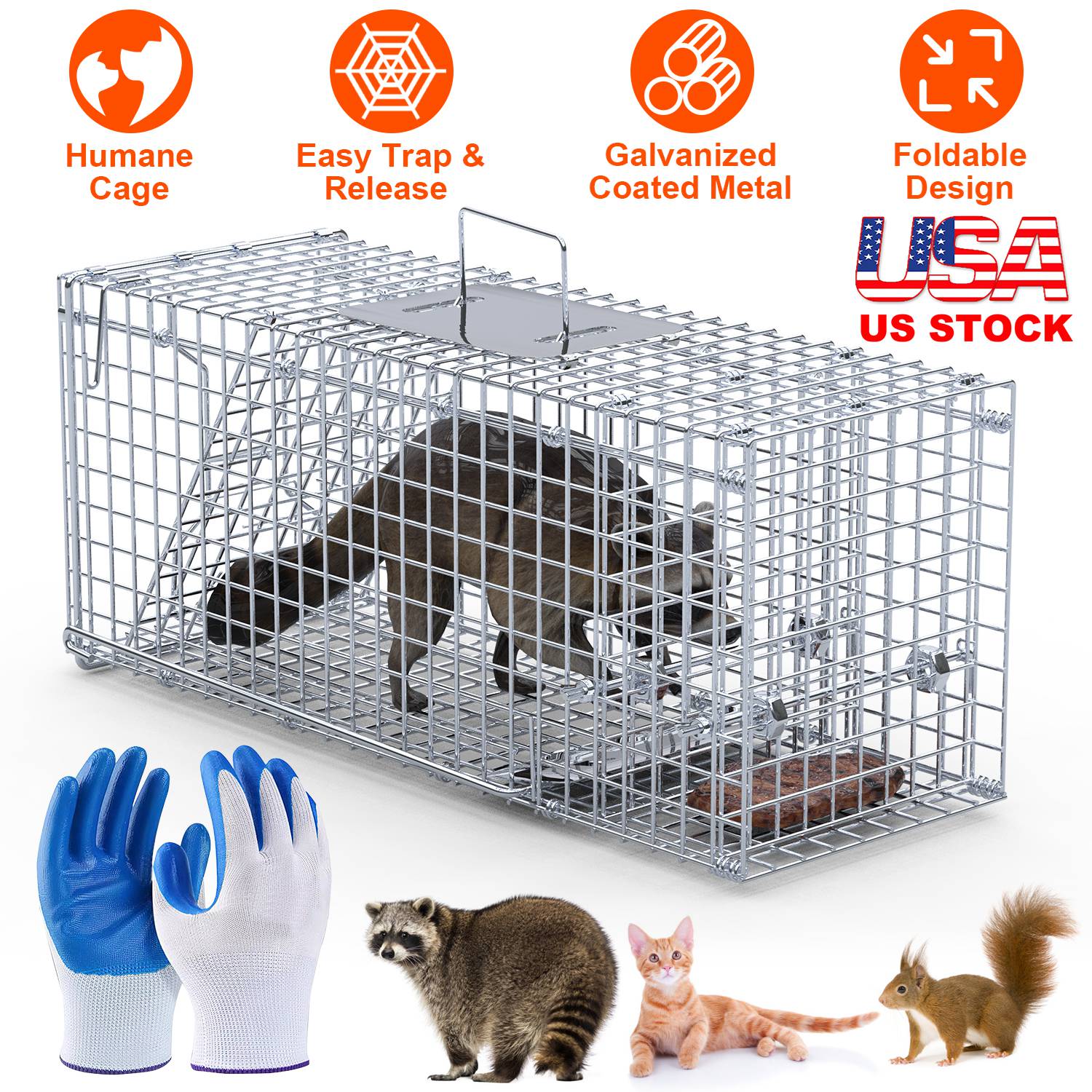 25.59Inch Live Humane Animal Trap Cage Heavy Duty Folding Catch And Release Rodent Cage For Rabbit Squirrel Possum Skunk Kitten Raccoon And More - Image 5