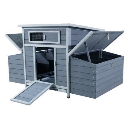Forbidden To Sell On Temu Large Wooden Chicken Coop for 3-6 Chickens, Outdoor Hen House with 6 Nesting Compartments, Waterproof Asphalt Roof, Removabl