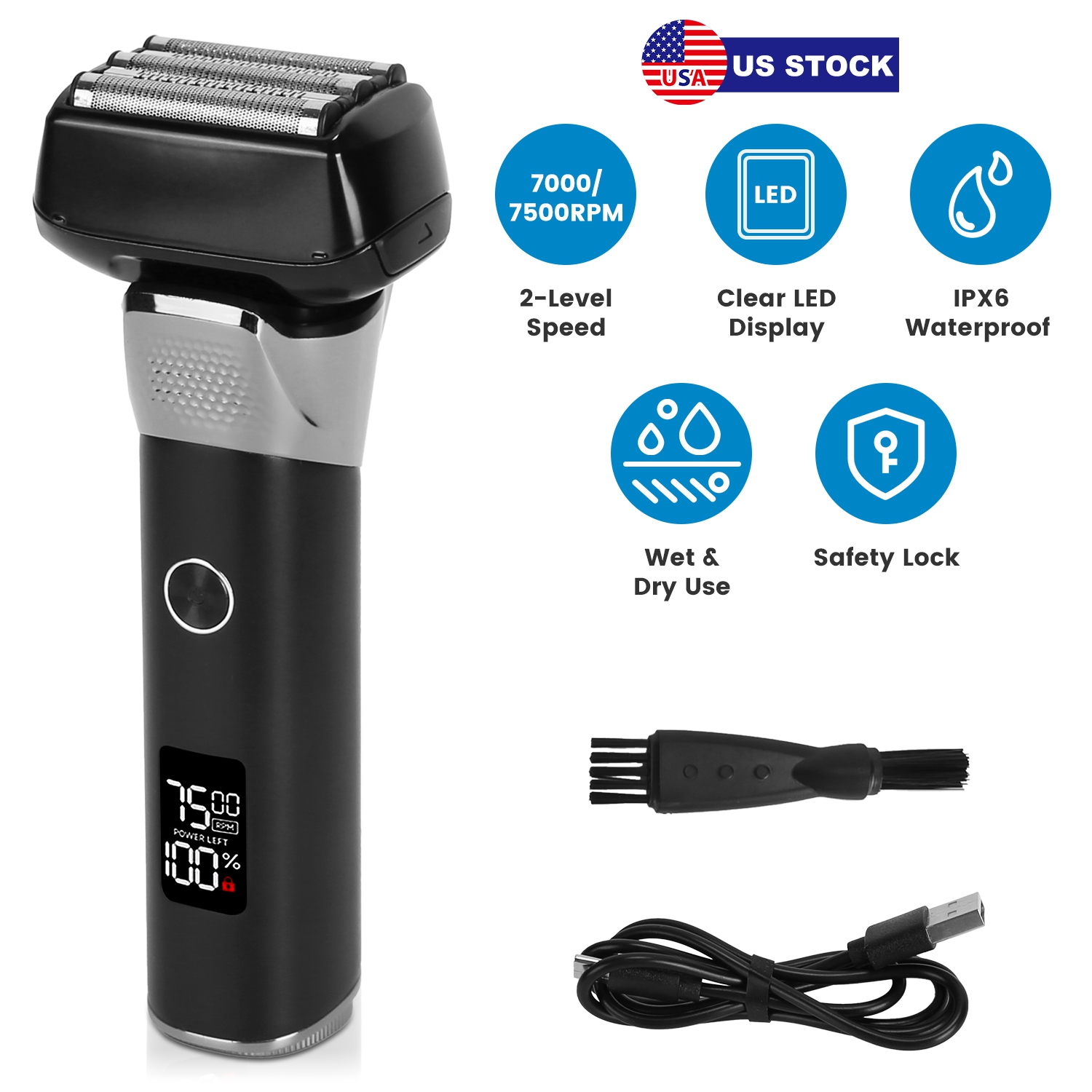 Electric Foil Face Shaver 5-Blade Electric Razor for Men Wet & Dry Jawline Beard Trimmer Precision Sideburn Shavers IPX6 Waterproof with LED Display C - Image 4