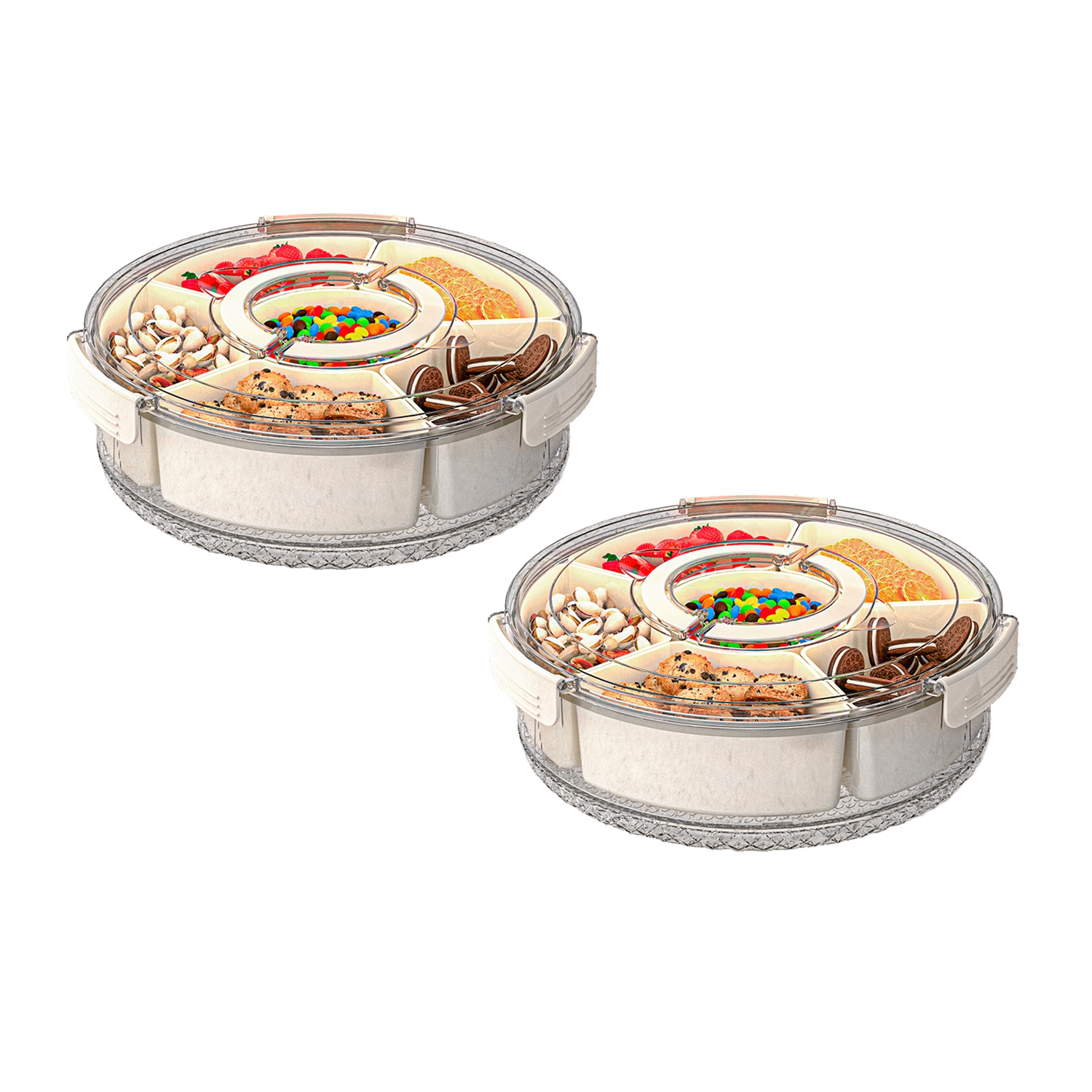2Pcs Divided Serving Tray with Lid and Handle 360° Rotatable Snack Box Container with 6 Dividers Clear Portable Snack Platters for Fruit Candy Nut Sna - Image 6