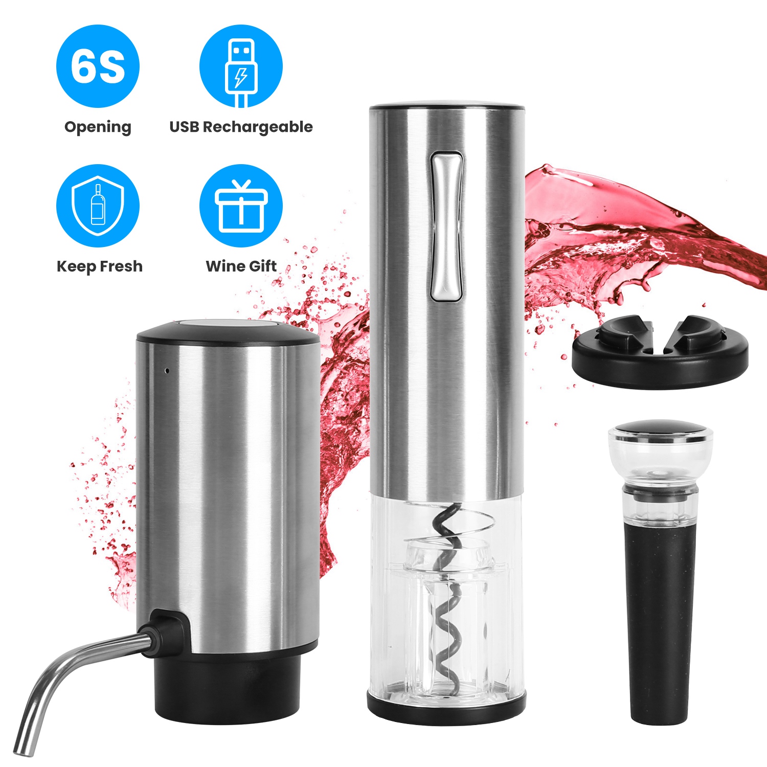 4 In 1 Electric Wine Opener Set Rechargeable Wine Aerator Foil Cutter Vacuum Wine Stopper Wine Gifts for Men Women - Image 5