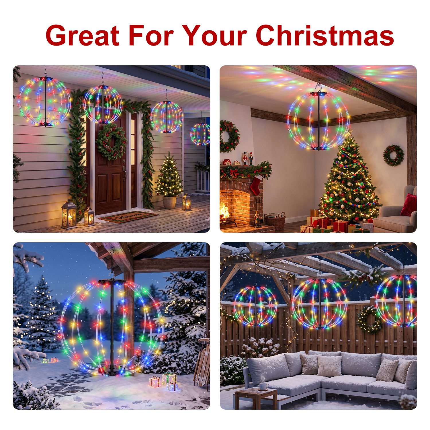 2 Pack Battery Operated Christmas Hanging Ball Lights RGB LED Christmas Sphere Lights 12in & 16in Size with Remote Control 8 Modes Timer for Outdoor G - Image 10