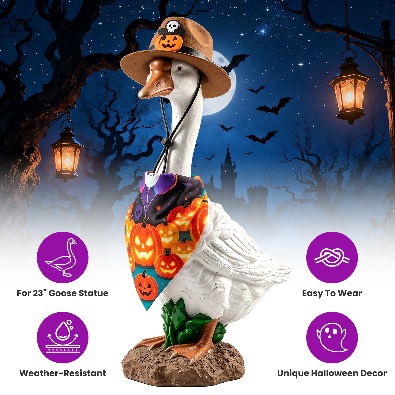 Porch Goose Halloween Costume for 23" Goose Statue Pumpkin Bandana & Cowboy Hat Halloween Yard Decor - Image 7