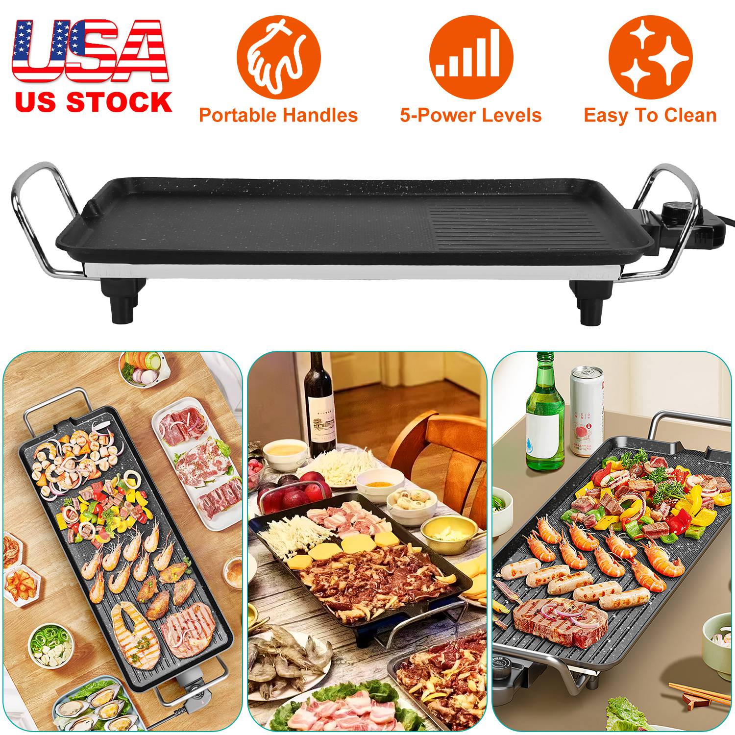 1500W Electric Barbecue Grill Hot Plate Cooking BBQ Griddle Non-Stick Table Top Grill Griddle for Indoor Outdoor Camping Picnic - Image 5