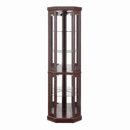 5-Tier Lighted Corner Curio Display Cabinet Adjustable Glass Display Case with Light Bulb Anti-Tipping Hardware for Collectibles, Wine & Decor