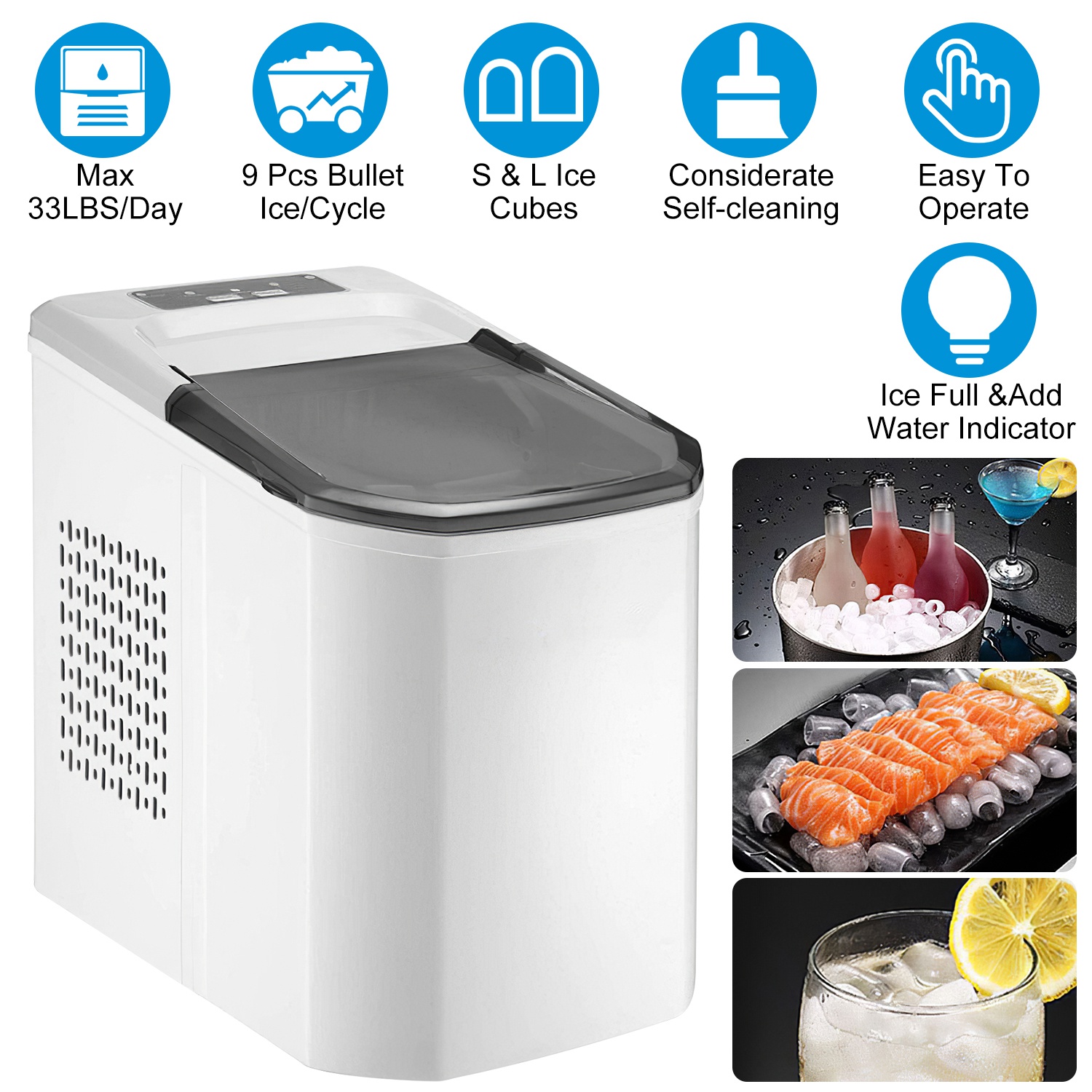 Electric Countertop Ice Maker with Ice Scoop Basket Self-cleaning Max 33LBS/24Hrs Ice Making Machine Bullet Ice Machine for Home Kitchen Office Party - Image 4