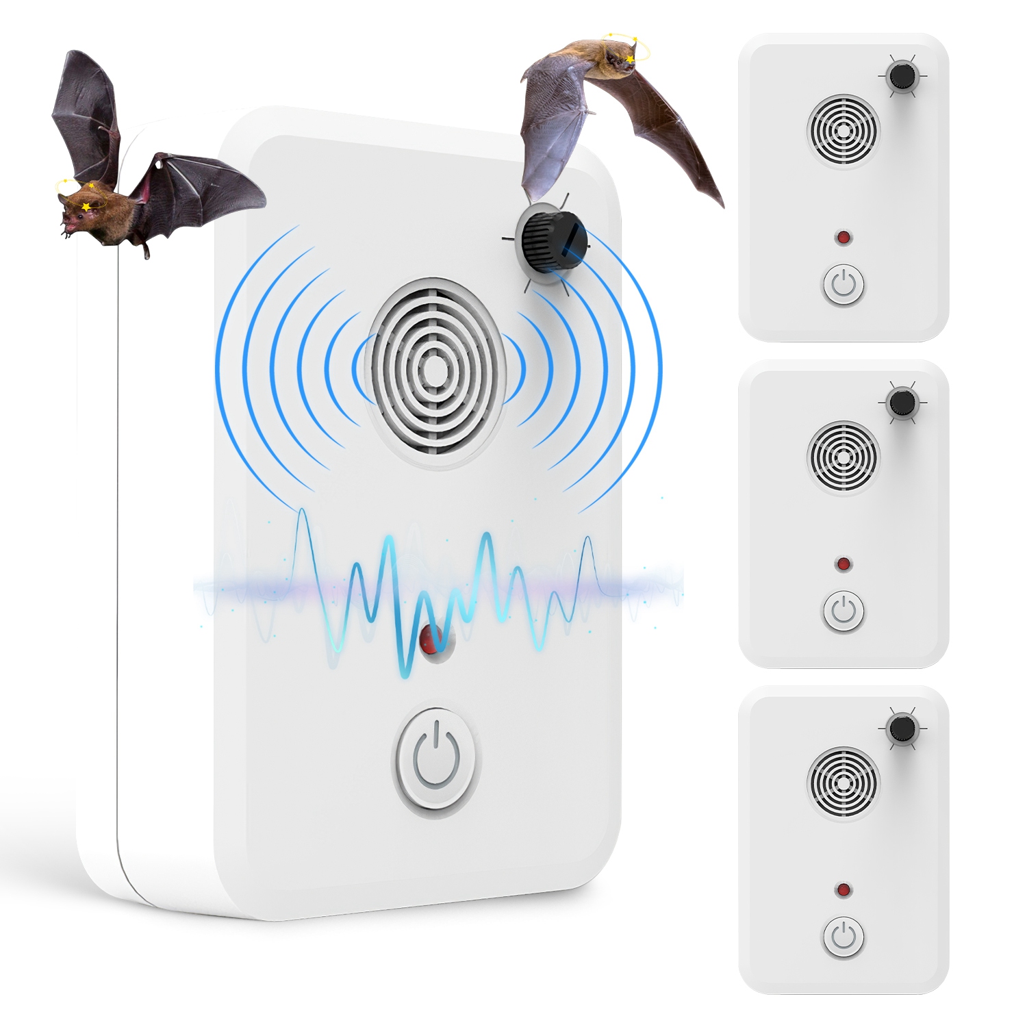 4Pack Plug In Ultrasonic Bat Repellent Indoor Bird Mouse Deterrent Device with 6 Adjustable Levels for Attic Garage Kitchen Warehouse