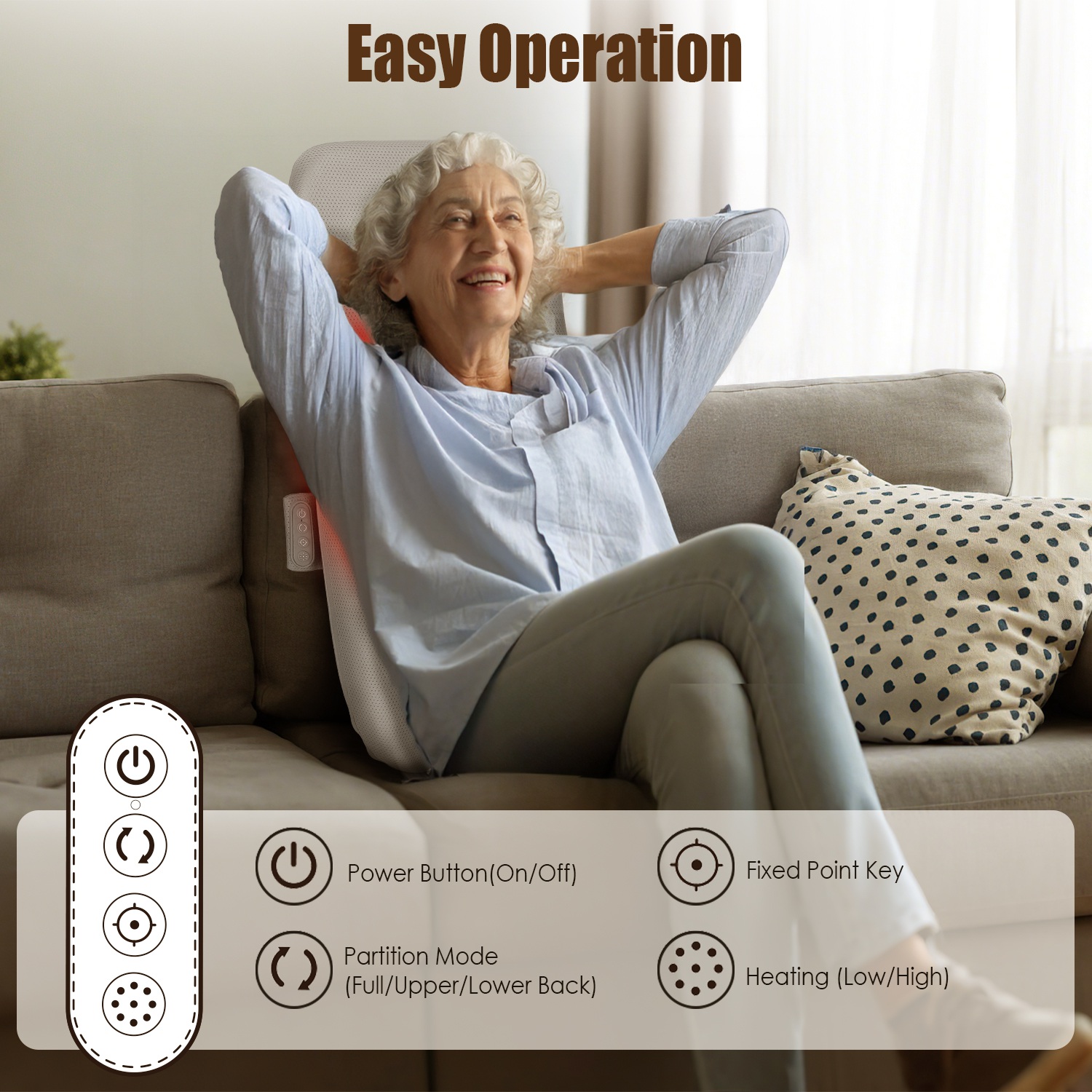 Full Back Massager With Rolling Kneading Nodes Soothing Heating 3D Deep Tissue Shiatsu Chair Massage Pad For Lumbar Upper Lower Back Gift For Women Me - Image 10
