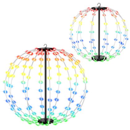 2 Pack Battery Operated Christmas Hanging Ball Lights RGB LED Christmas Sphere Lights 12in & 16in Size with Remote Control 8 Modes Timer for Outdoor G